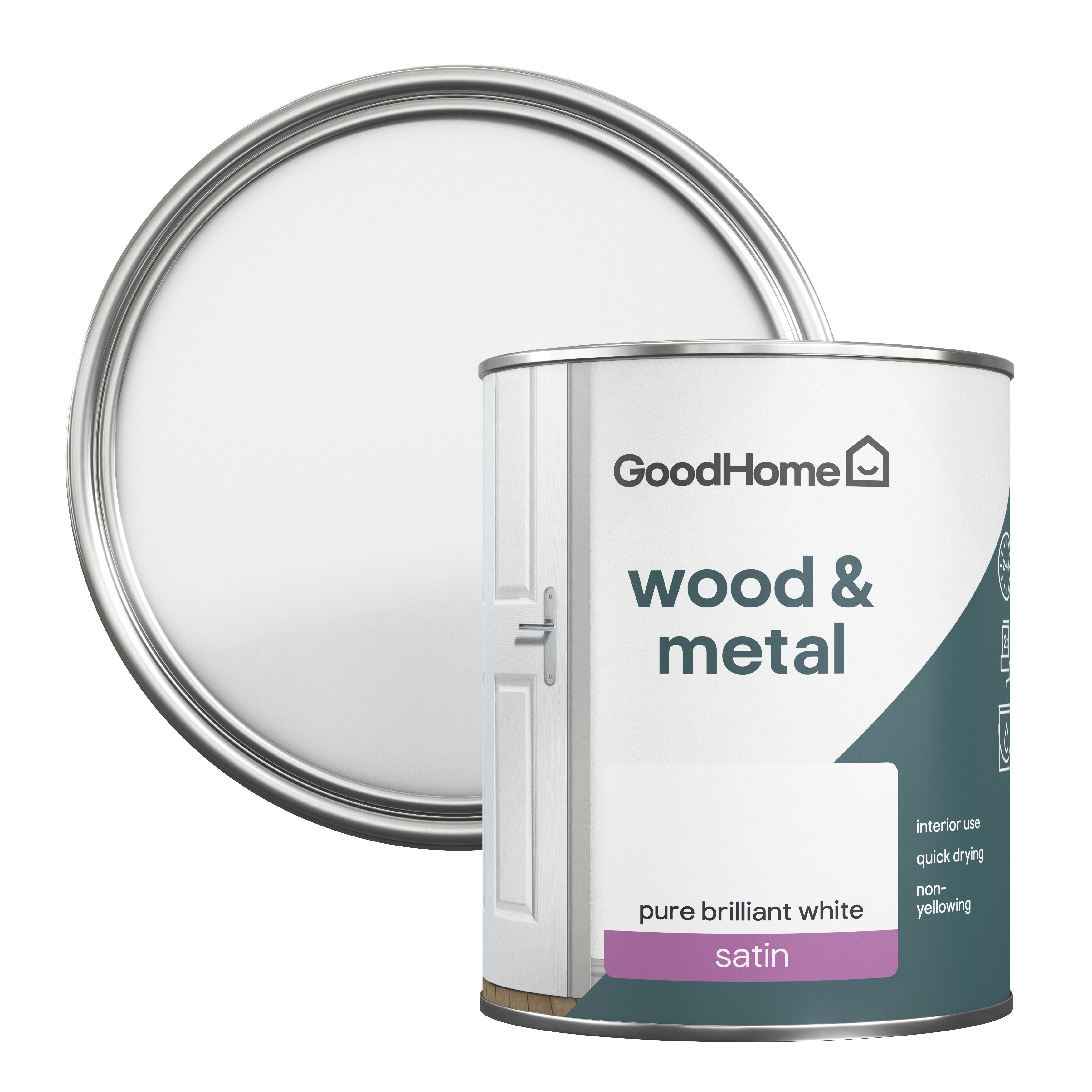 Colours Quick dry Pure brilliant white Satin Metal & wood paint