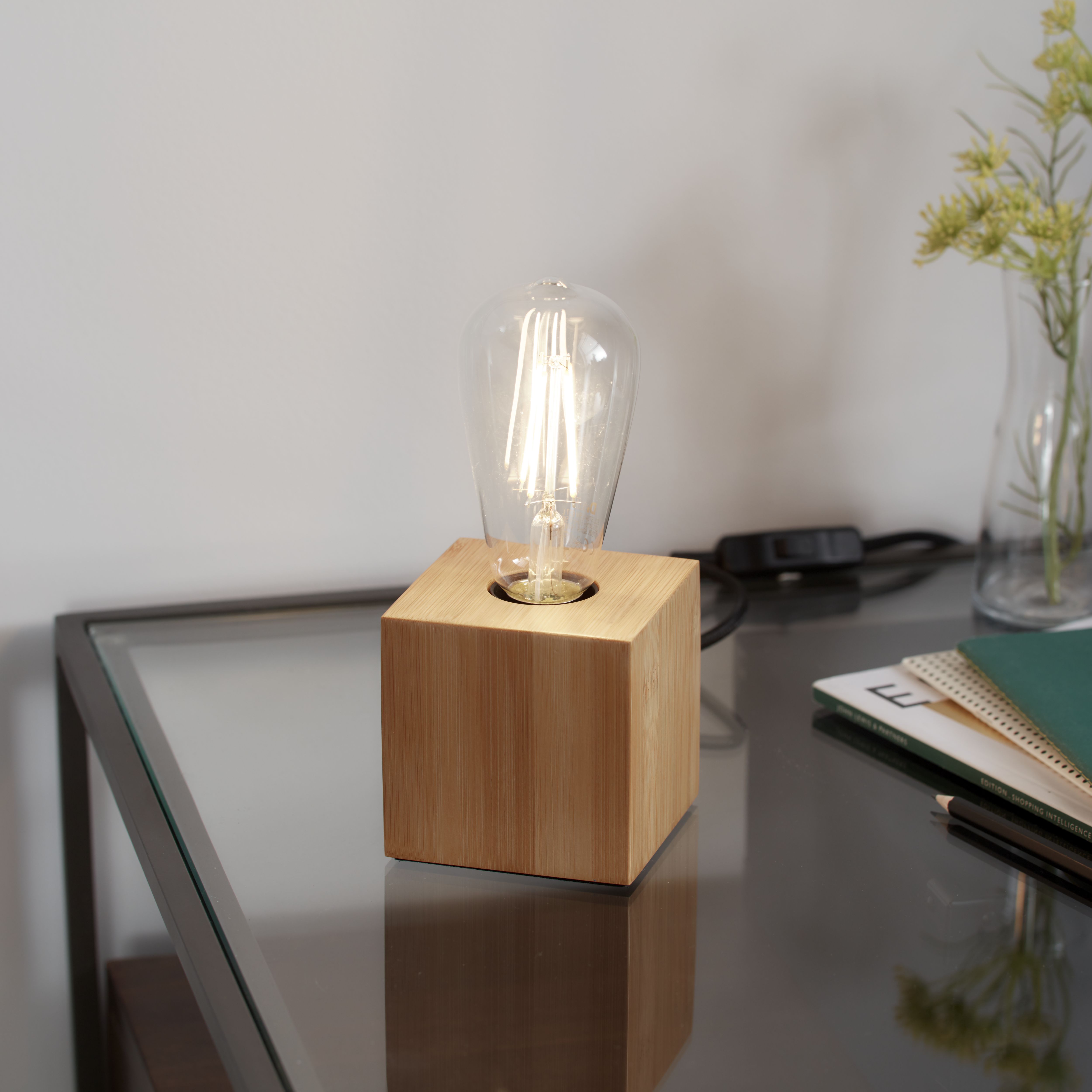 GoodHome Qausuit Square Bamboo effect Table light