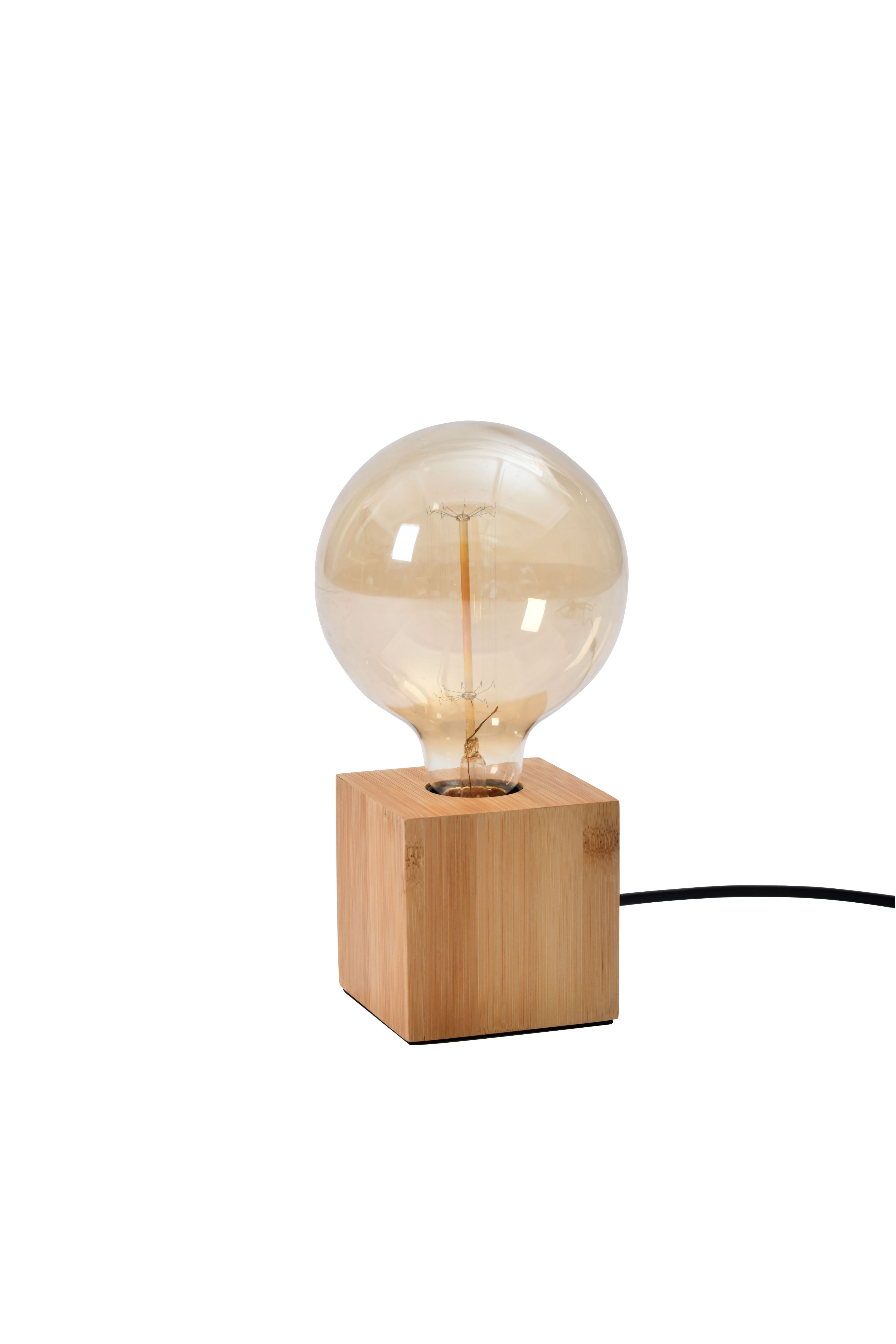 GoodHome Qausuit Square Bamboo effect Table light