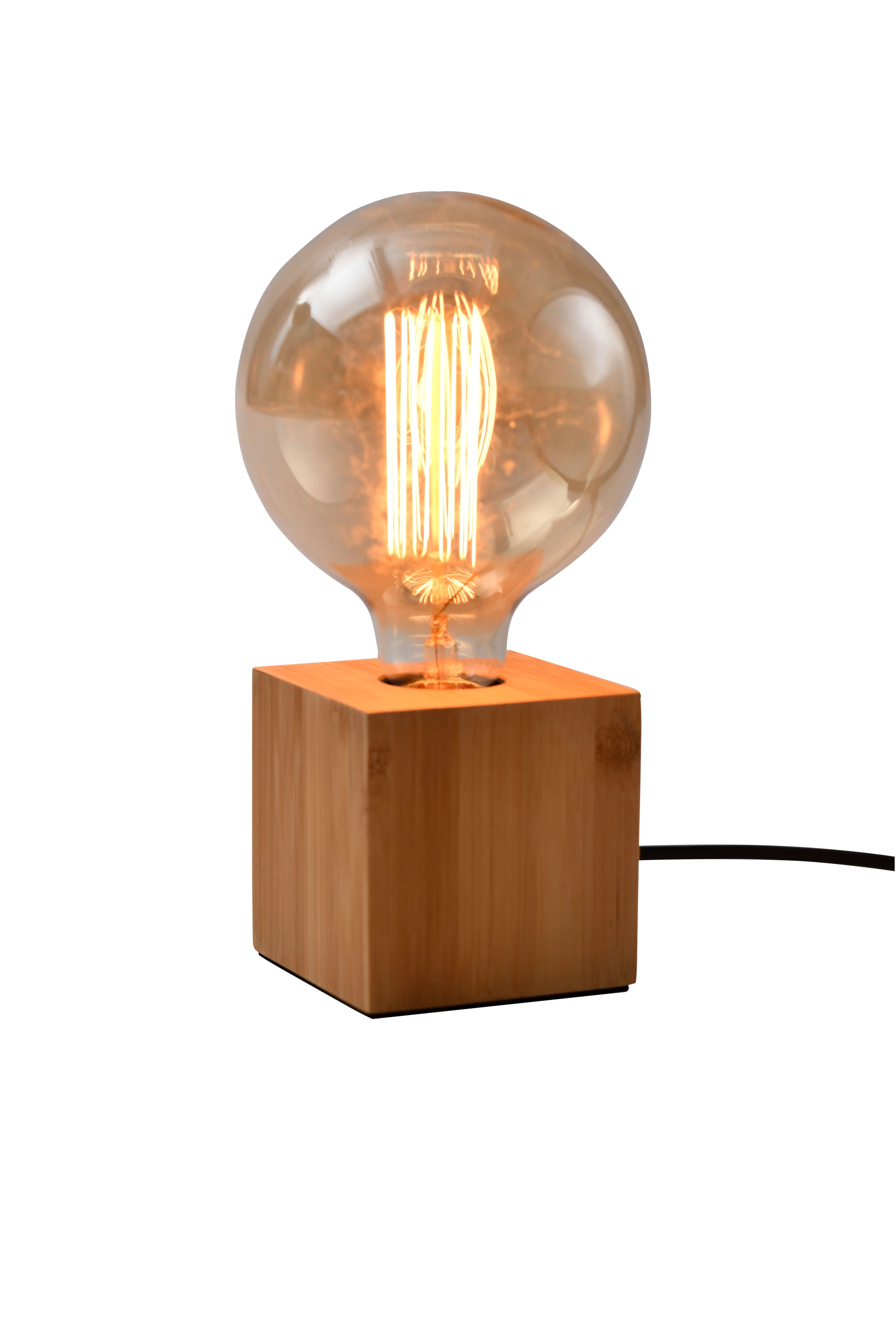 GoodHome Qausuit Square Bamboo effect Table light