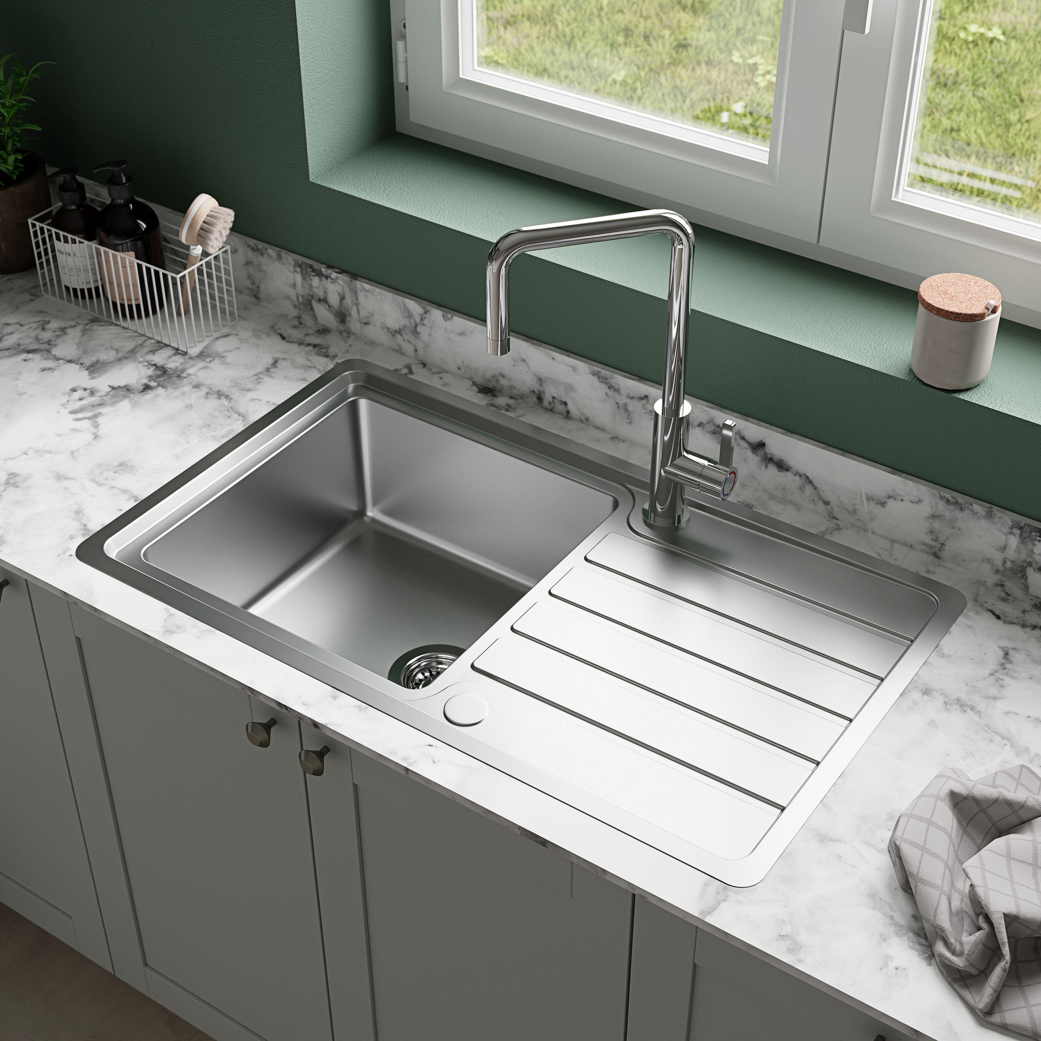 GoodHome Quassia Matt Stainless steel 1 Bowl Sink & drainer 865mm x 505mm