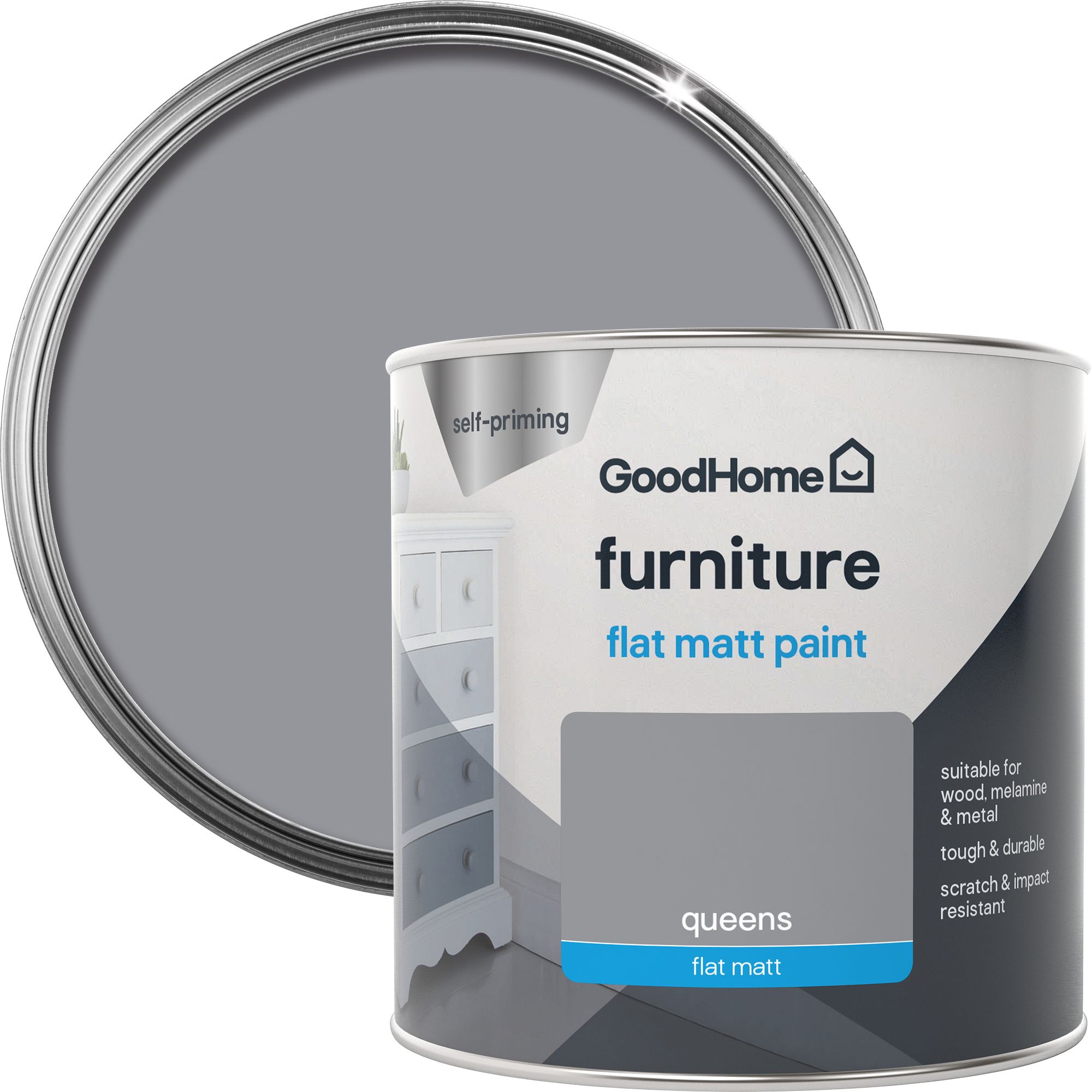GoodHome Queens Flat matt Furniture paint, 500ml at B&Q