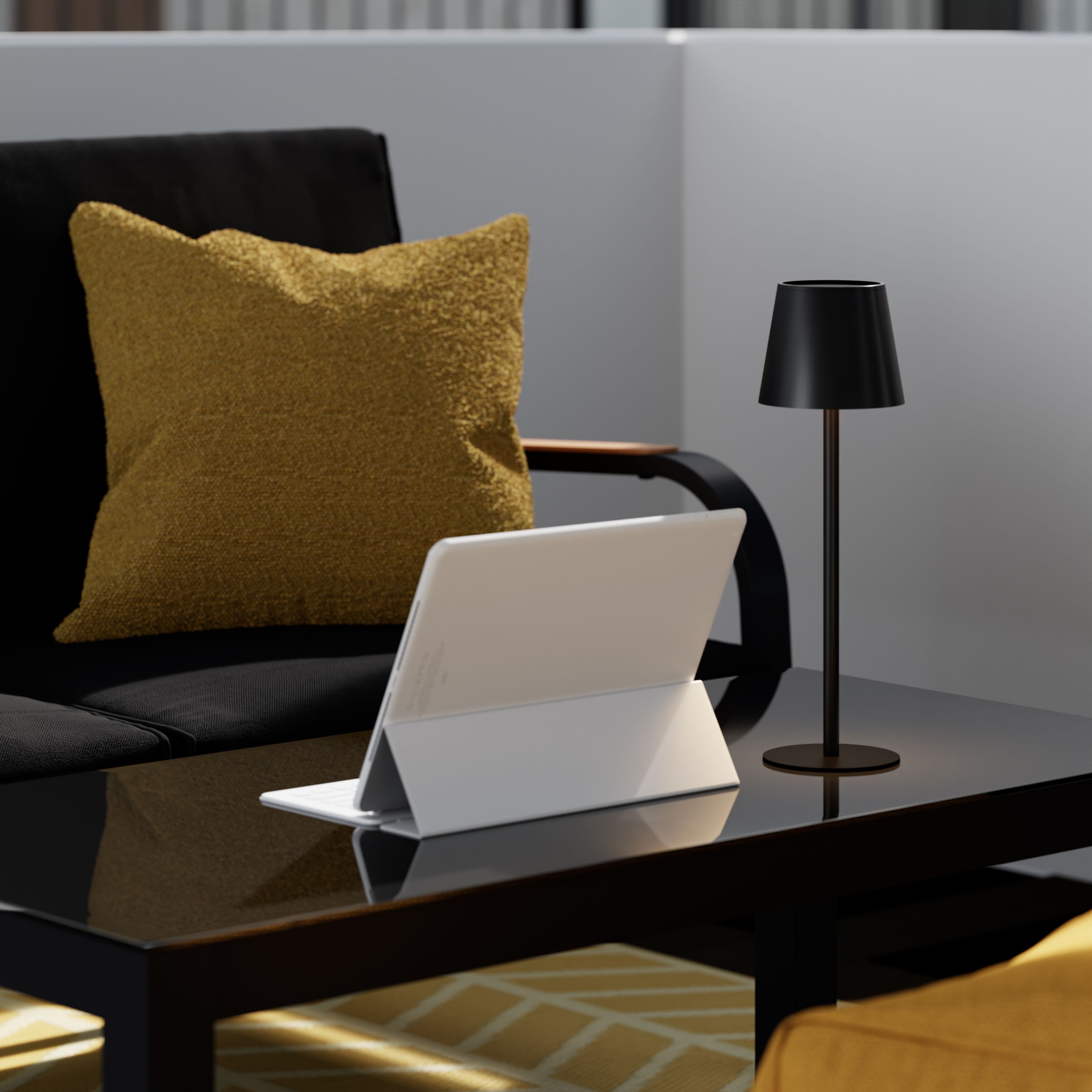GoodHome Quelea Conical Matt Black Rechargeable Integrated LED Table lamp