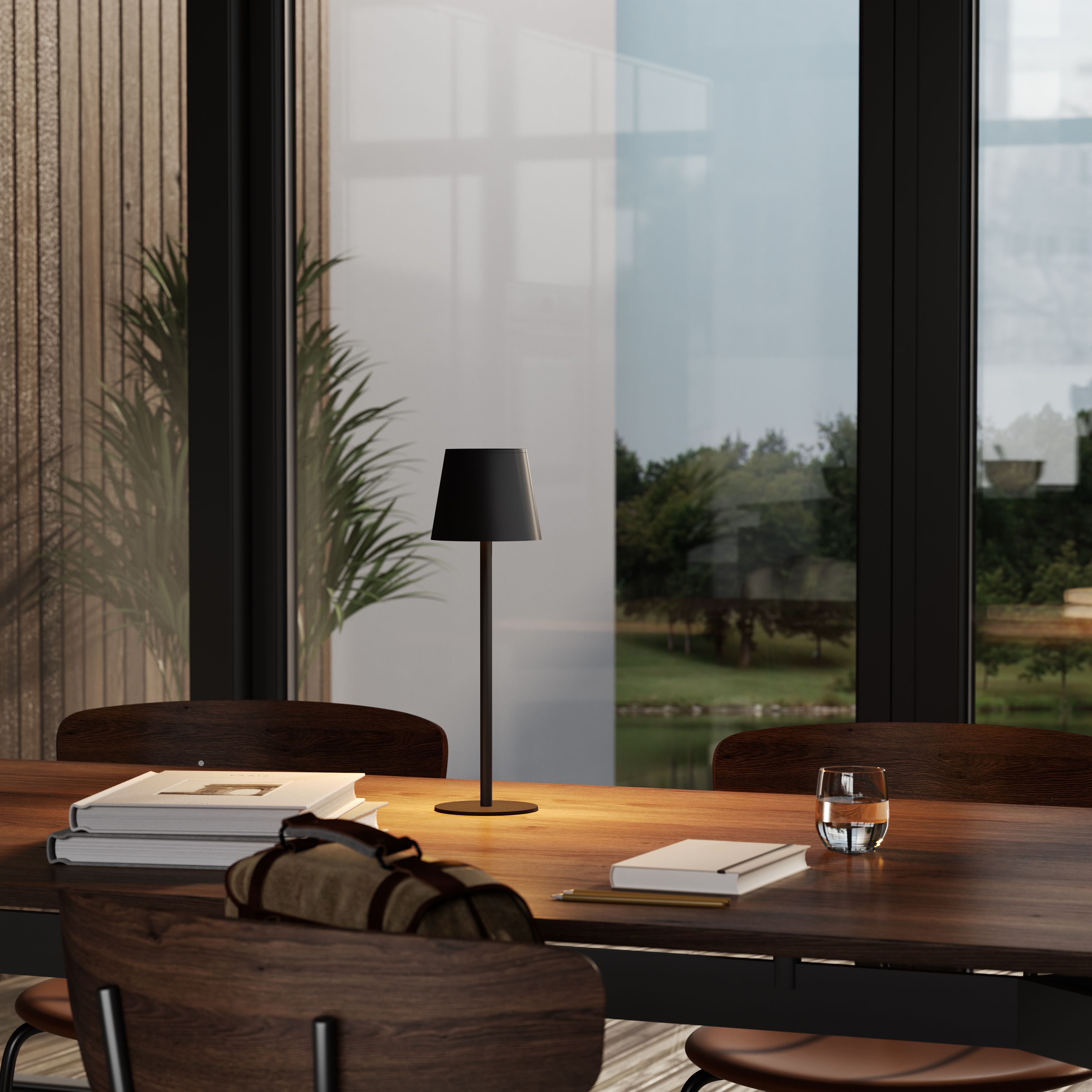 GoodHome Quelea Conical Matt Black Rechargeable Integrated LED Table lamp