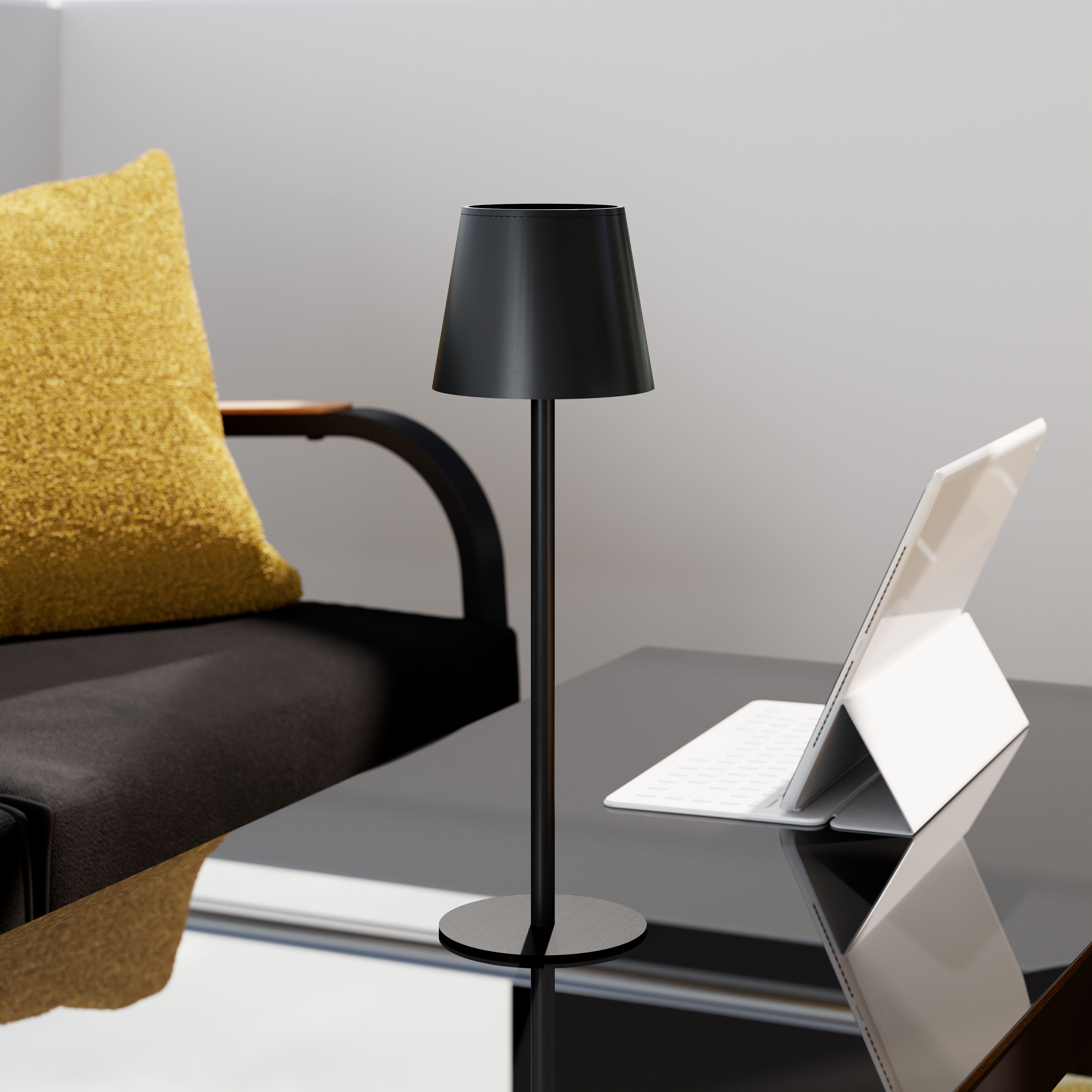 GoodHome Quelea Conical Matt Black Rechargeable Integrated LED Table lamp