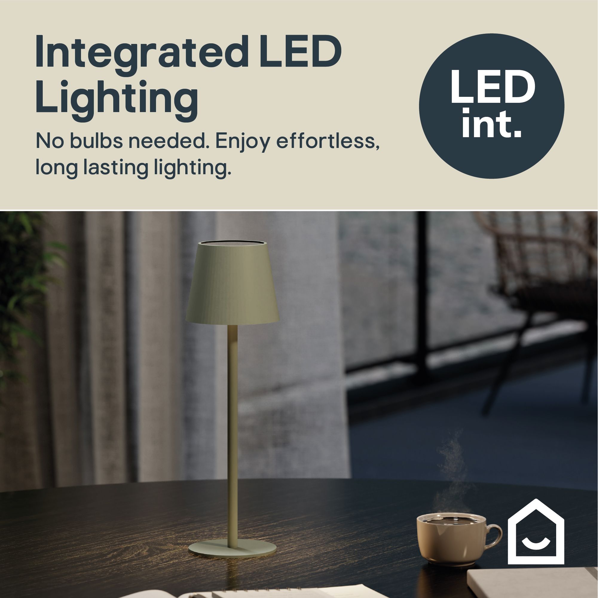 GoodHome Quelea Matt Green Rechargeable Integrated LED Table lamp