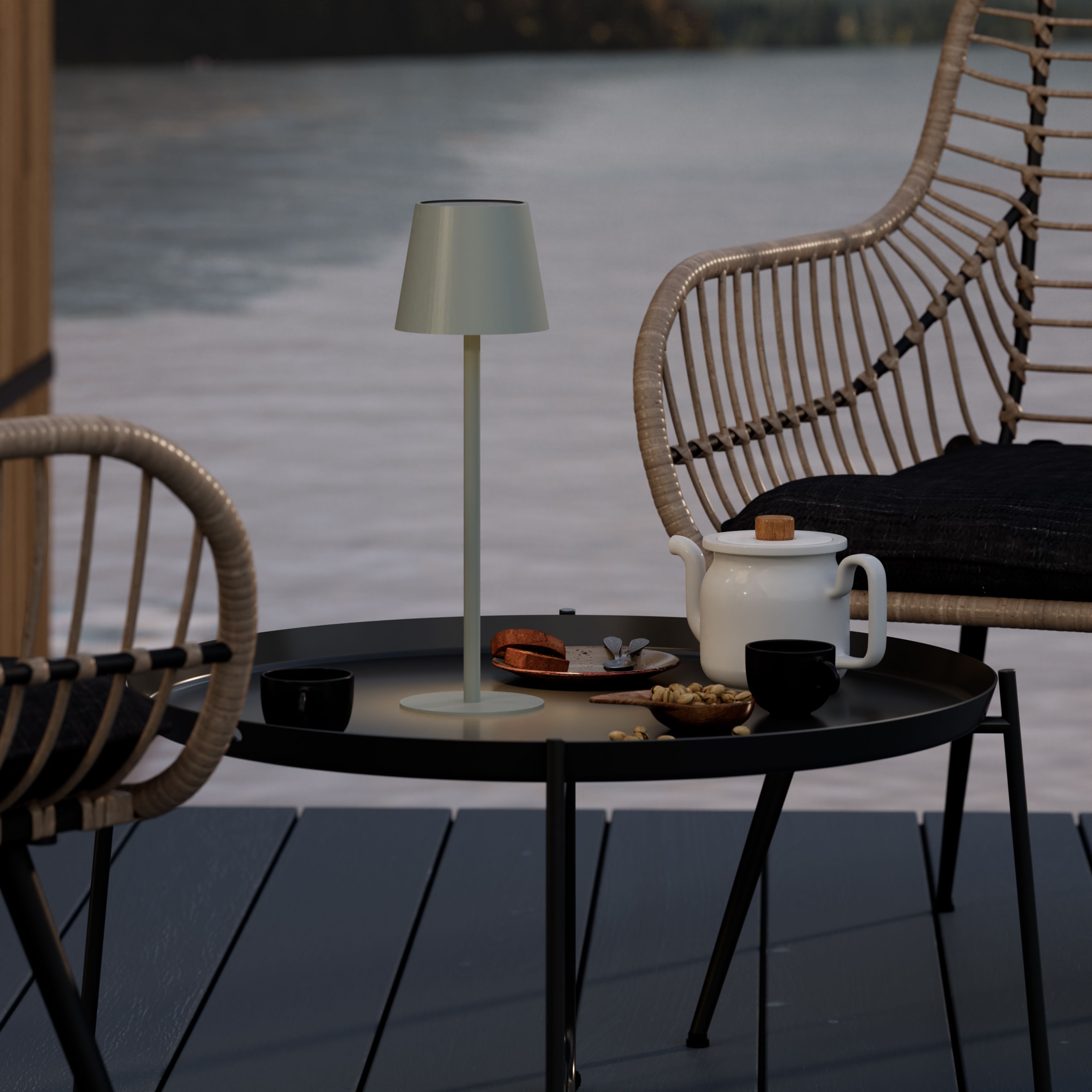 GoodHome Quelea Matt Green Rechargeable Integrated LED Table lamp