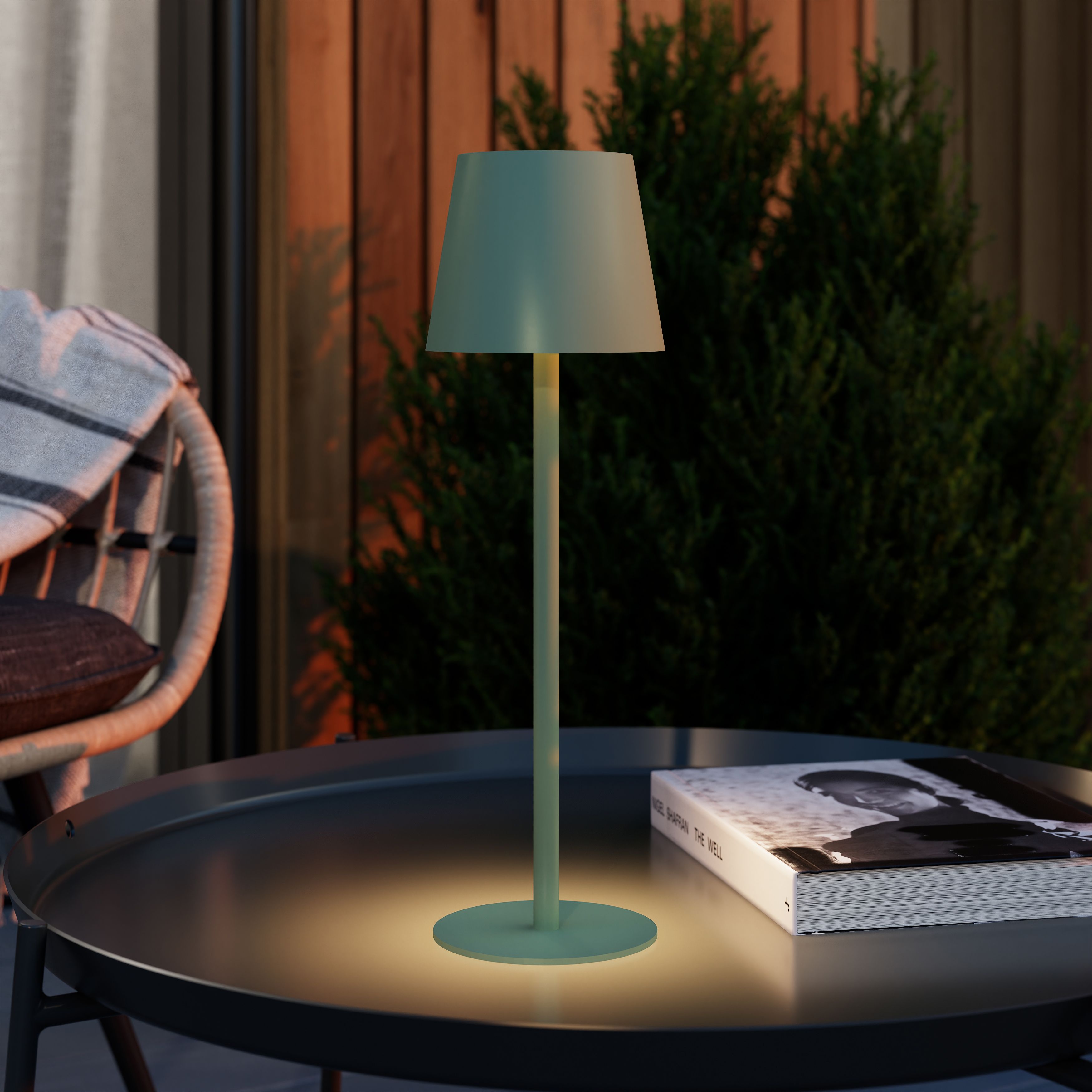 GoodHome Quelea Matt Green Rechargeable Integrated LED Table lamp