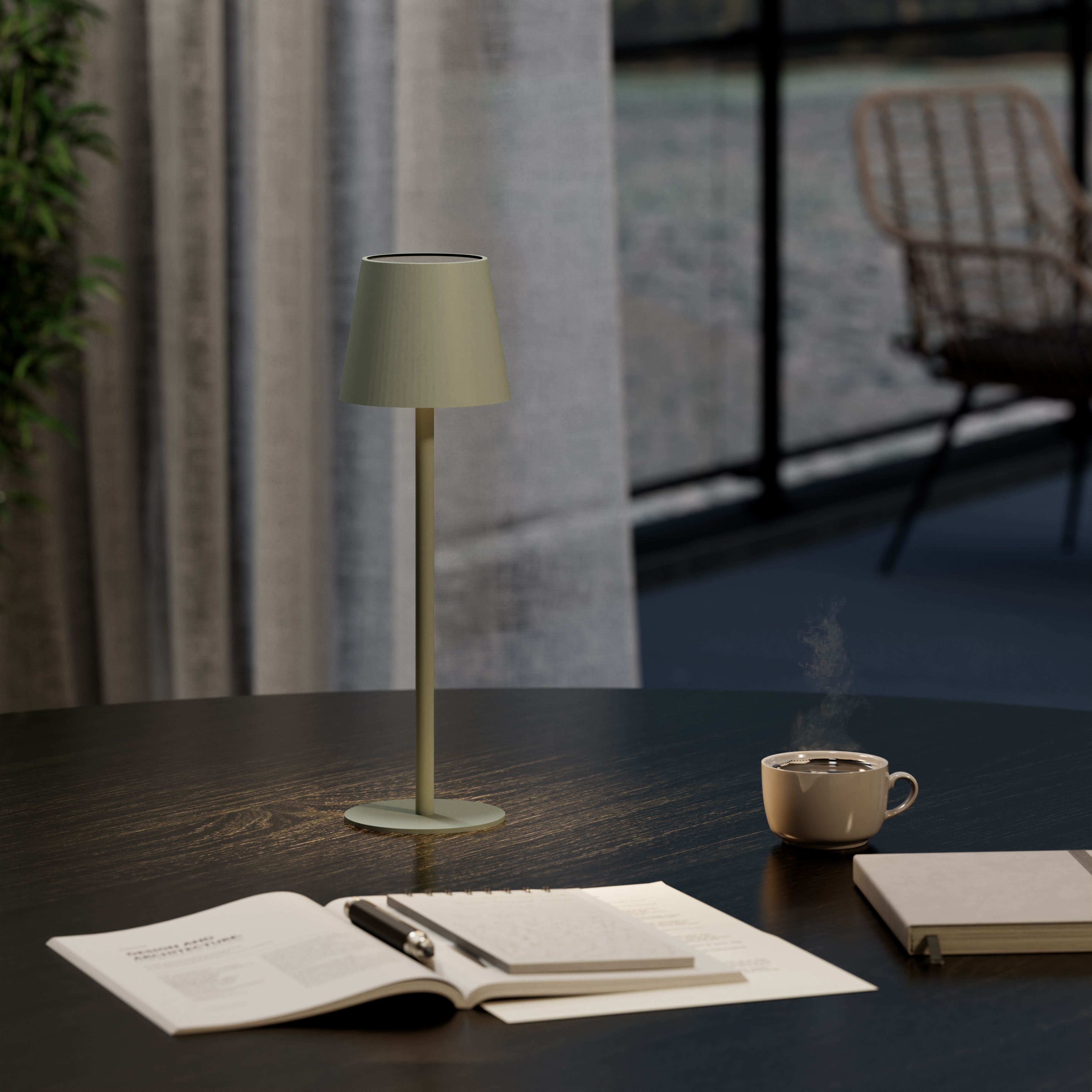 GoodHome Quelea Matt Green Rechargeable Integrated LED Table lamp