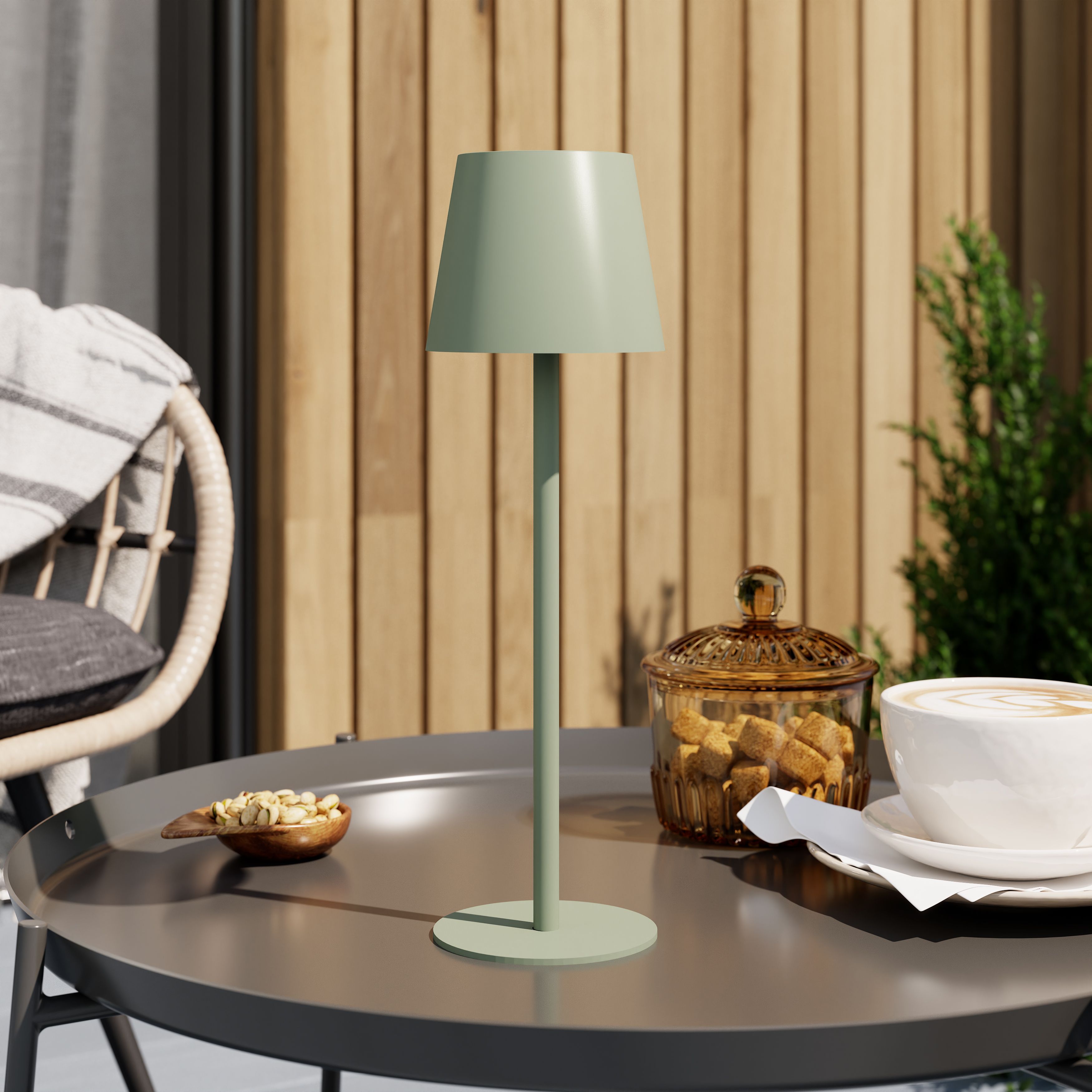 GoodHome Quelea Matt Green Rechargeable Integrated LED Table lamp