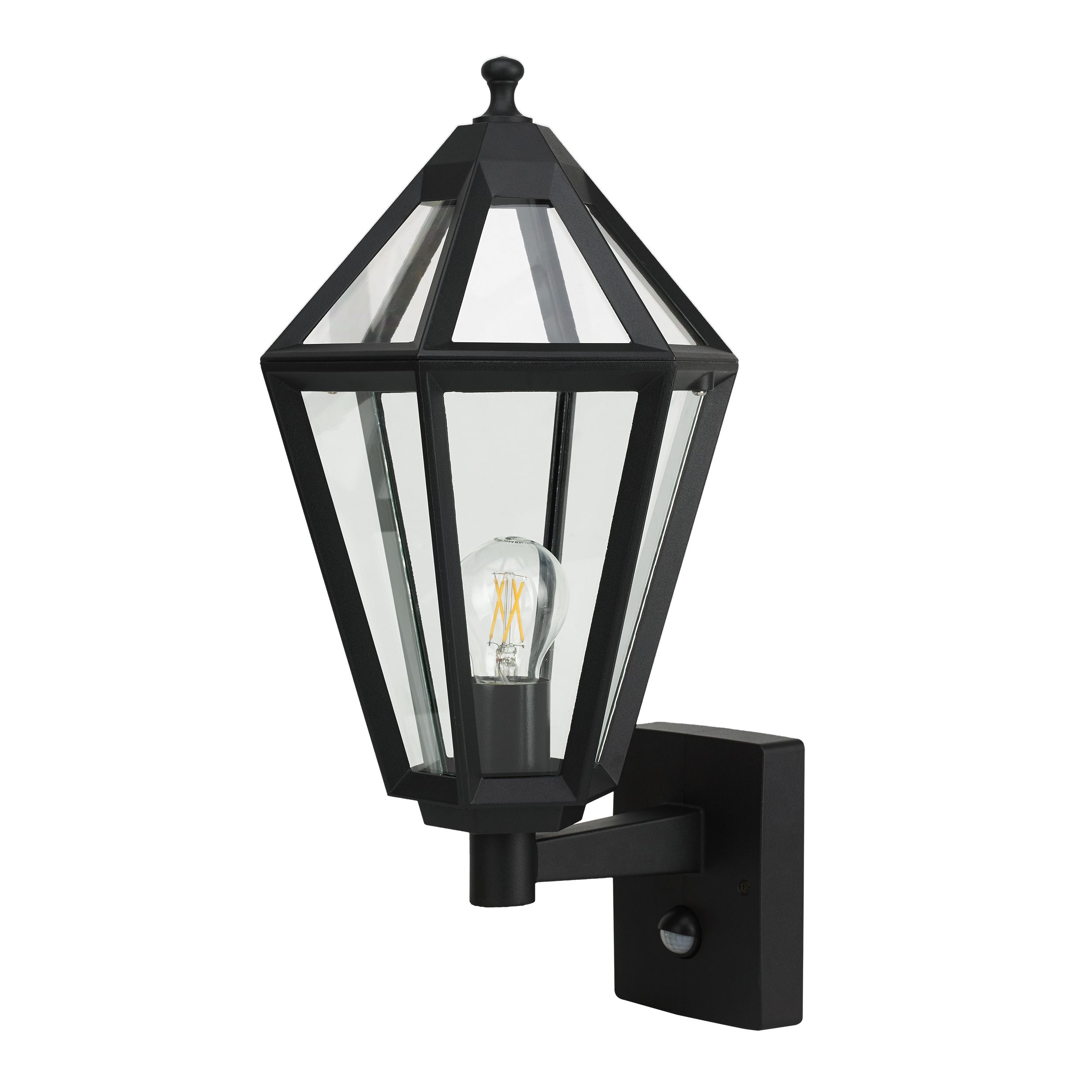 GoodHome Radley Fixed Matt Black PIR Motion sensor Outdoor Lantern Wall light 25W