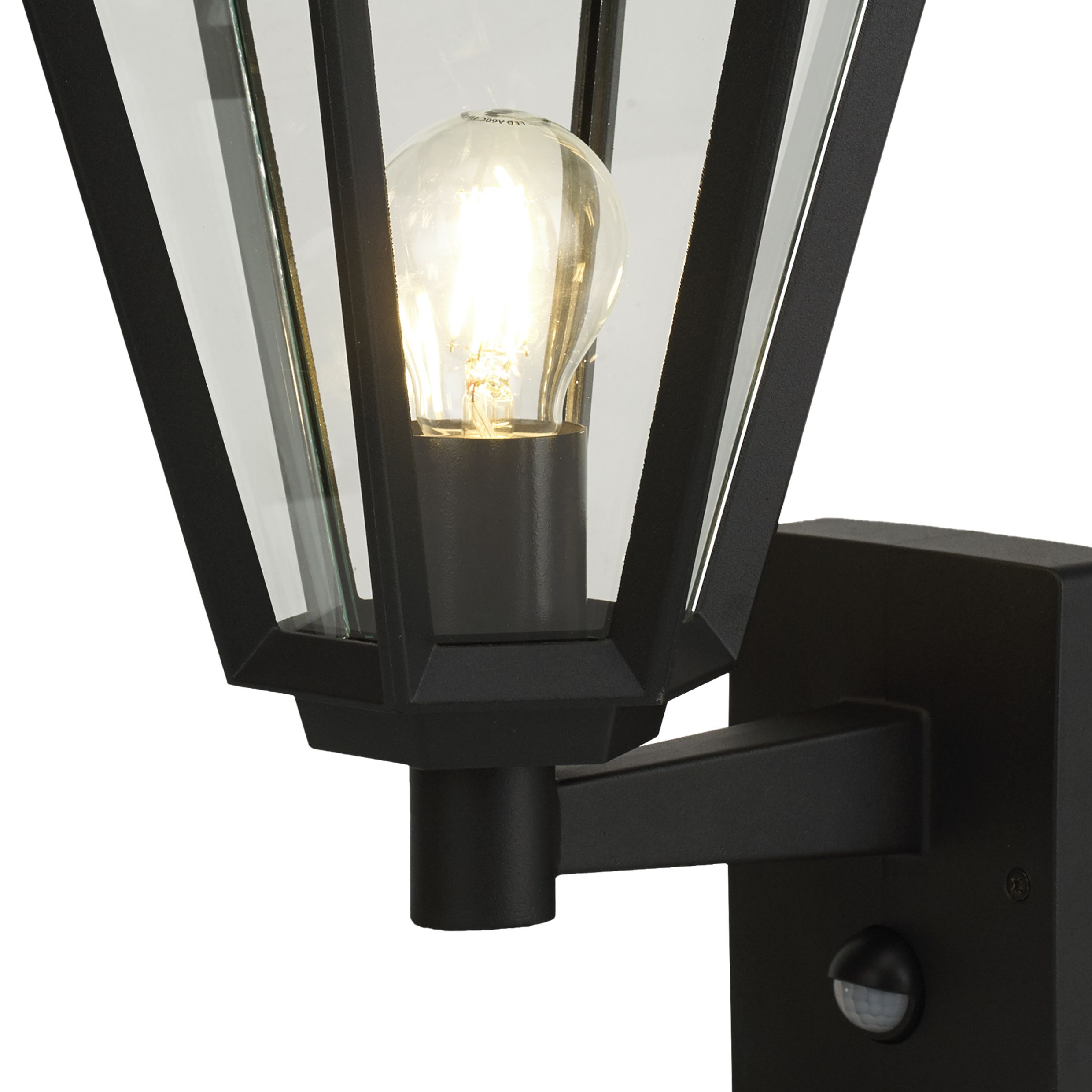 GoodHome Radley Fixed Matt Black PIR Motion sensor Outdoor Lantern Wall light 25W