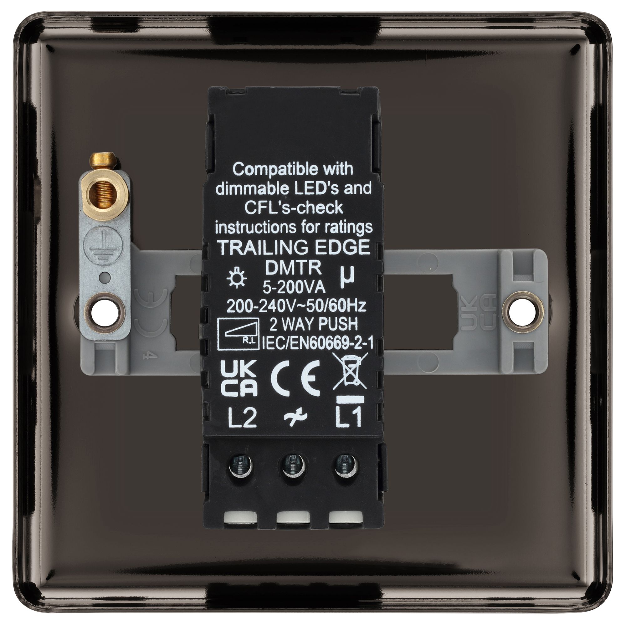 GoodHome Raised rounded profile Single 2 way 200W Dimmer switch Black 1 gang