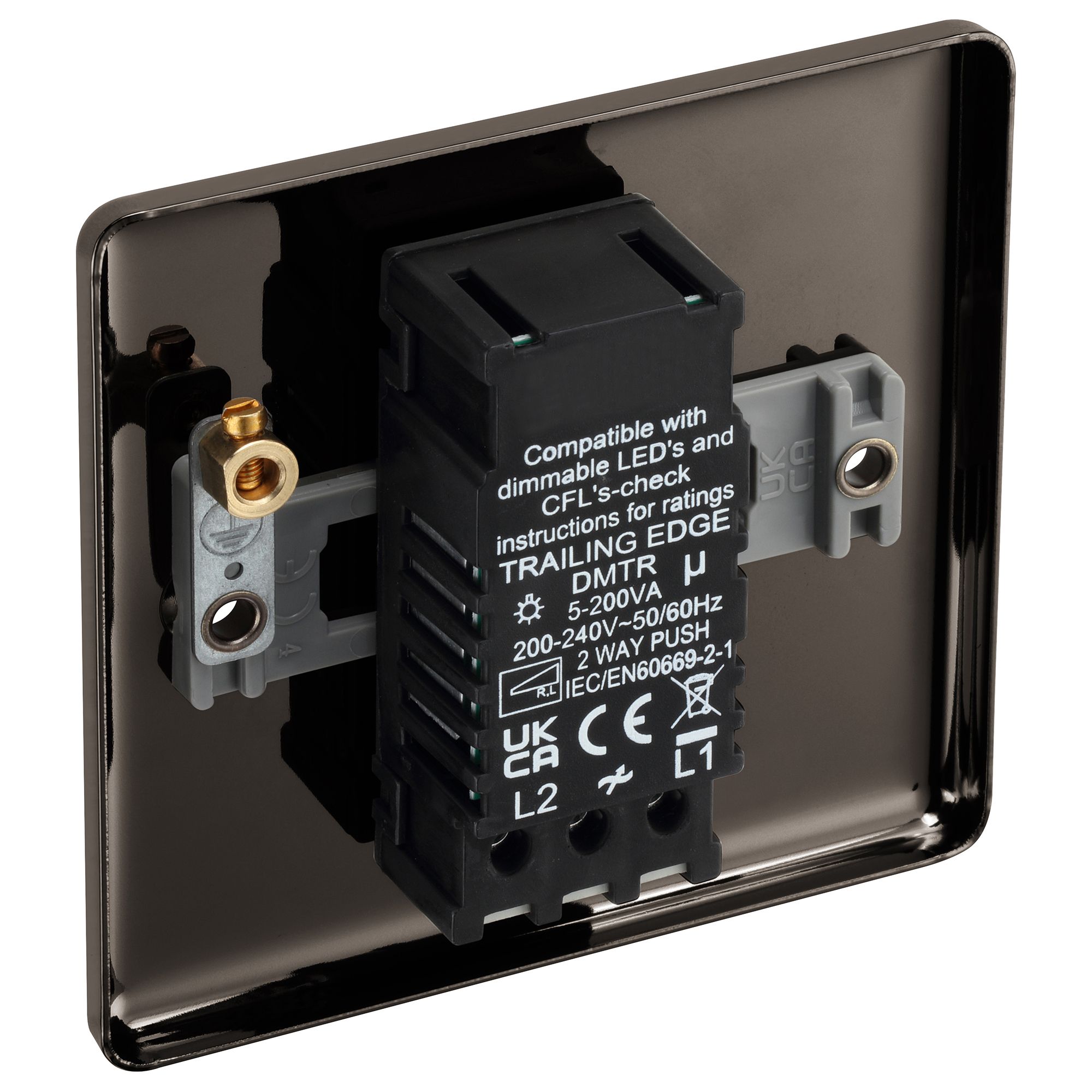 GoodHome Raised rounded profile Single 2 way 200W Dimmer switch Black 1 gang