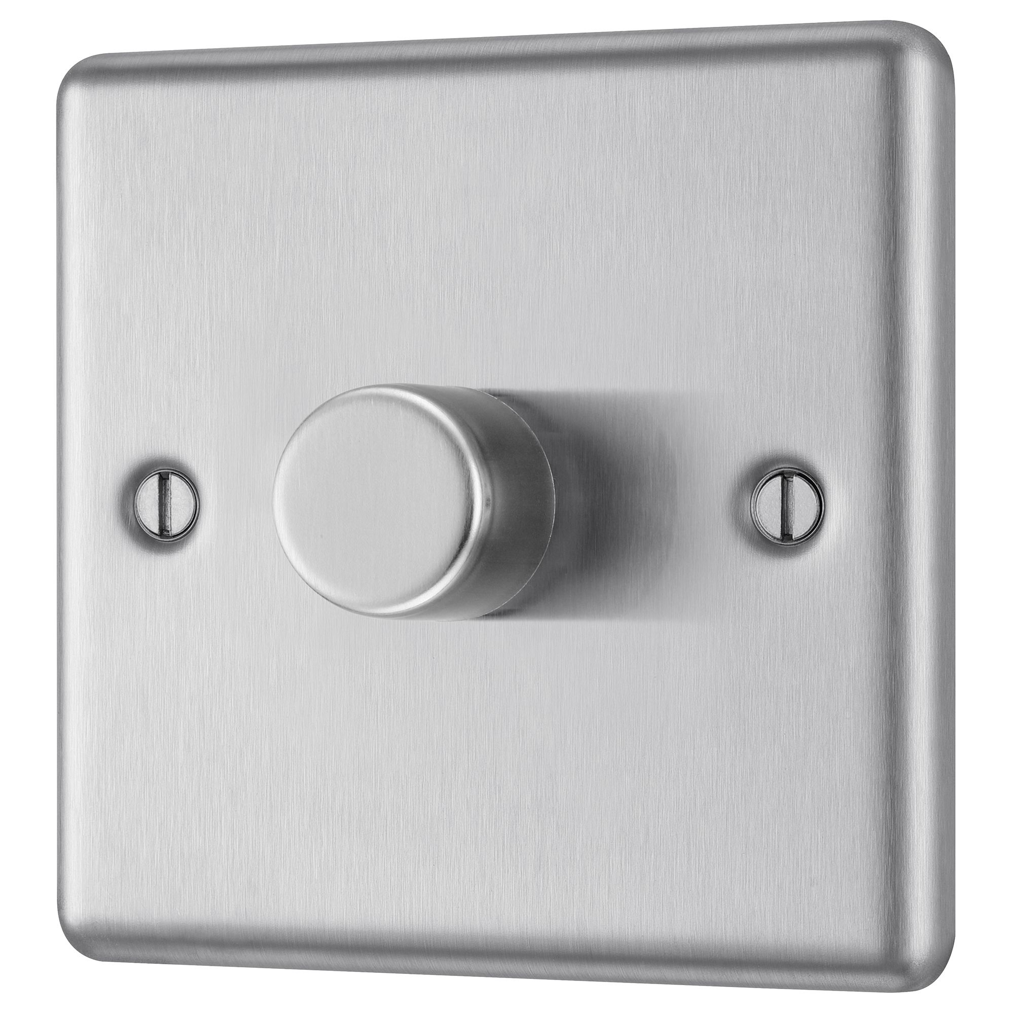 GoodHome Raised rounded profile Single 2 way 200W Dimmer switch Silver 1 gang