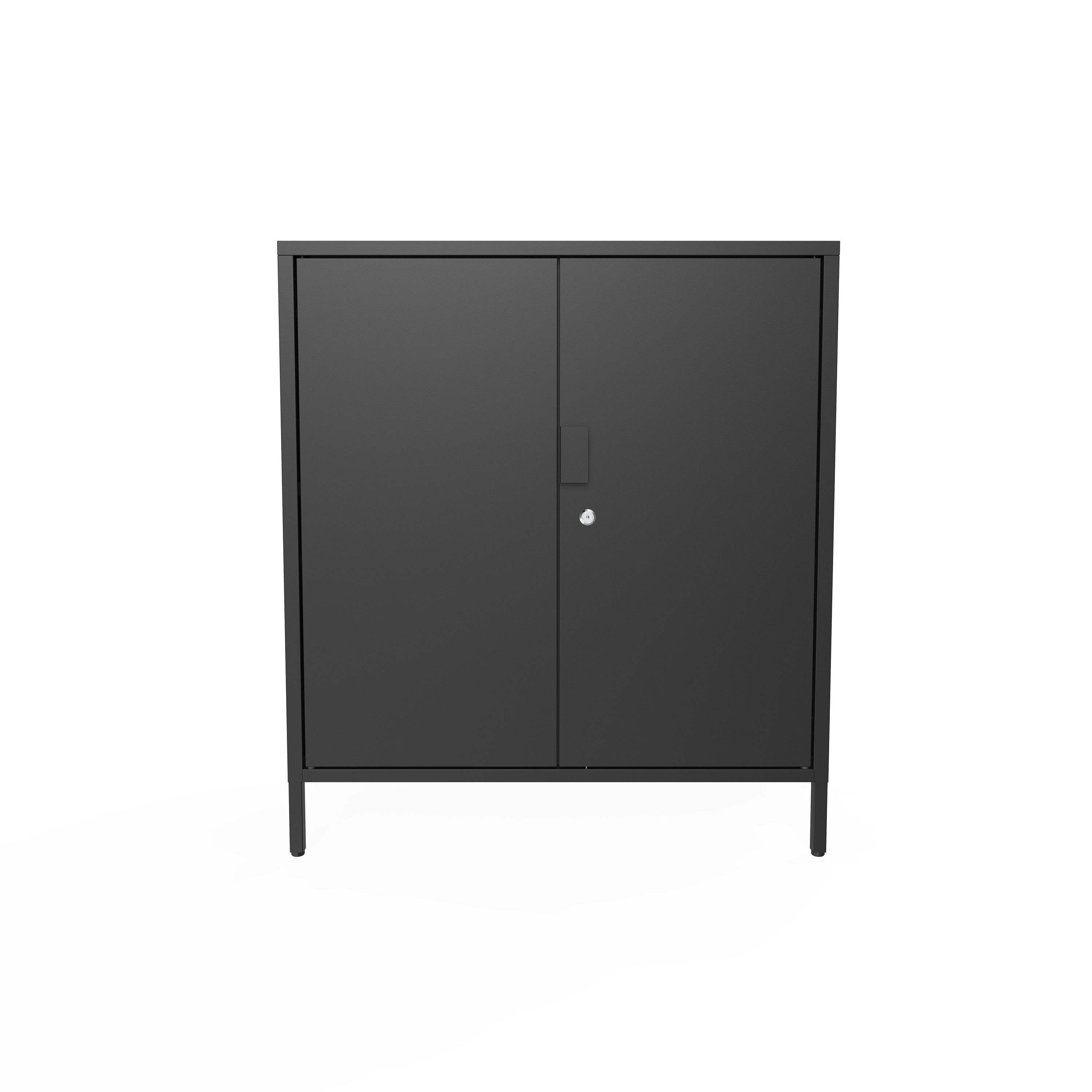 GoodHome Rand 2 shelf Black Steel Short Utility Low storage cabinet (H)90cm x (W)80cm x (D)40cm