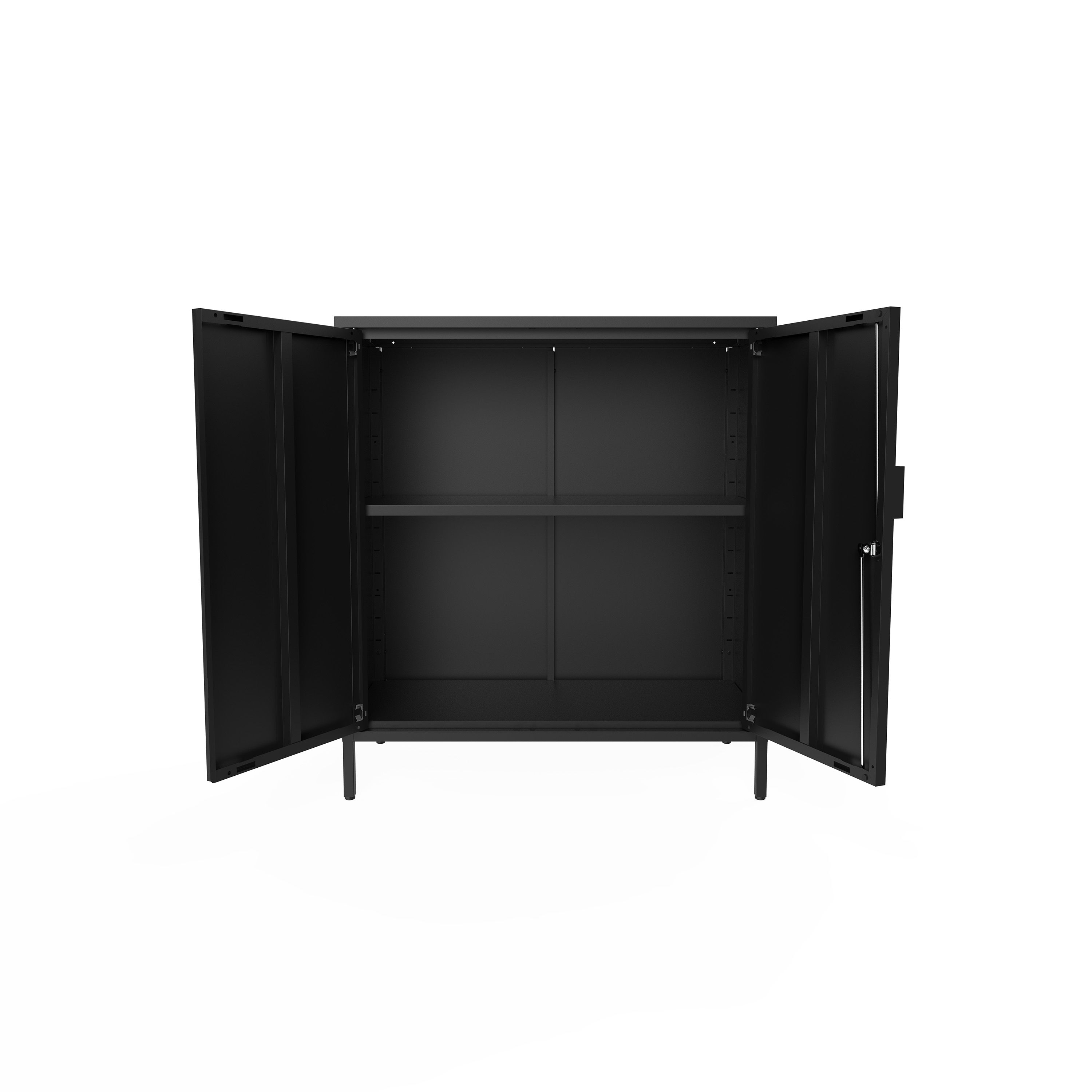 GoodHome Rand 2 shelf Black Steel Short Utility Low storage cabinet (H)90cm x (W)80cm x (D)40cm