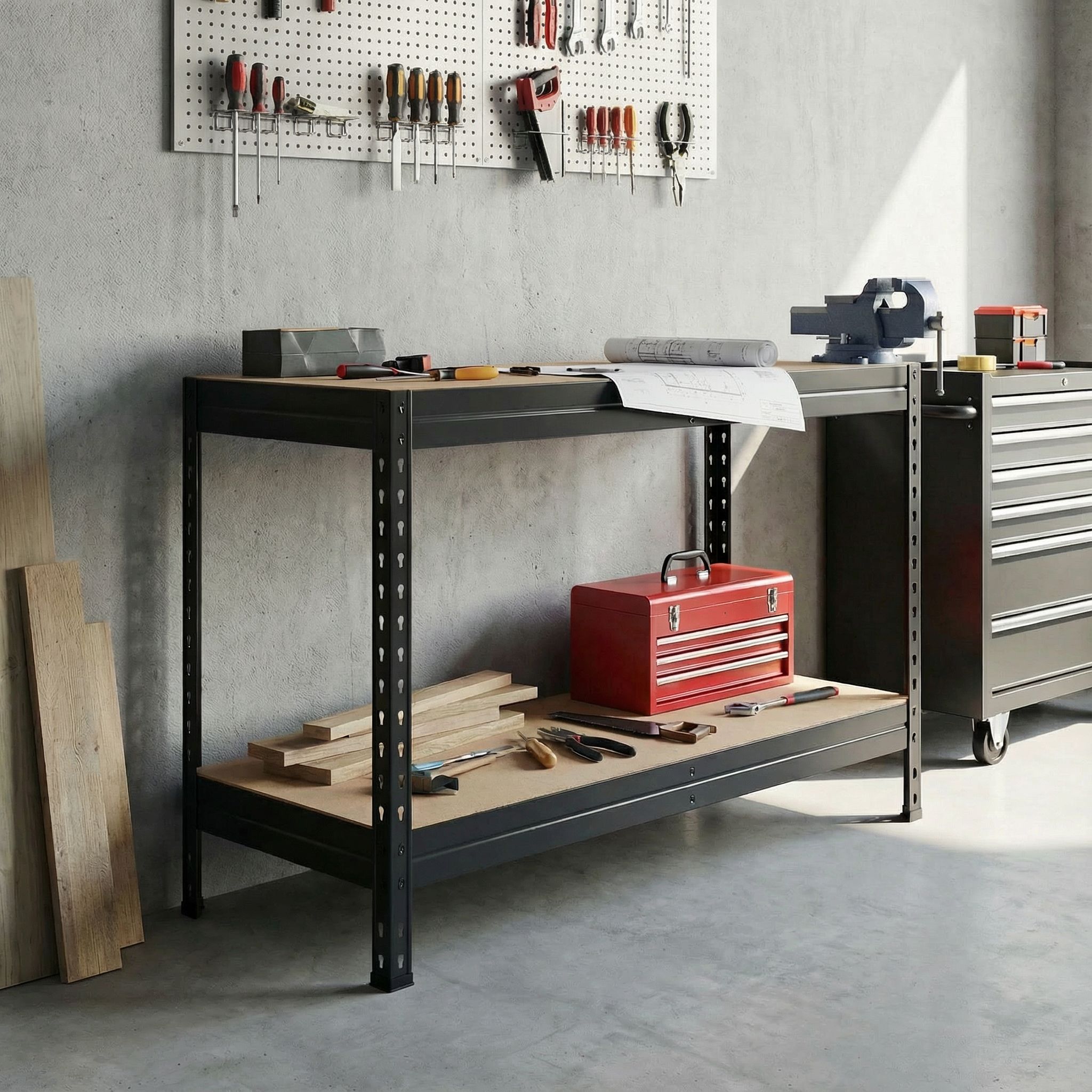 GoodHome Rand 2 shelf HDF & steel Shelving unit (H)900mm (W)970mm (D)400mm