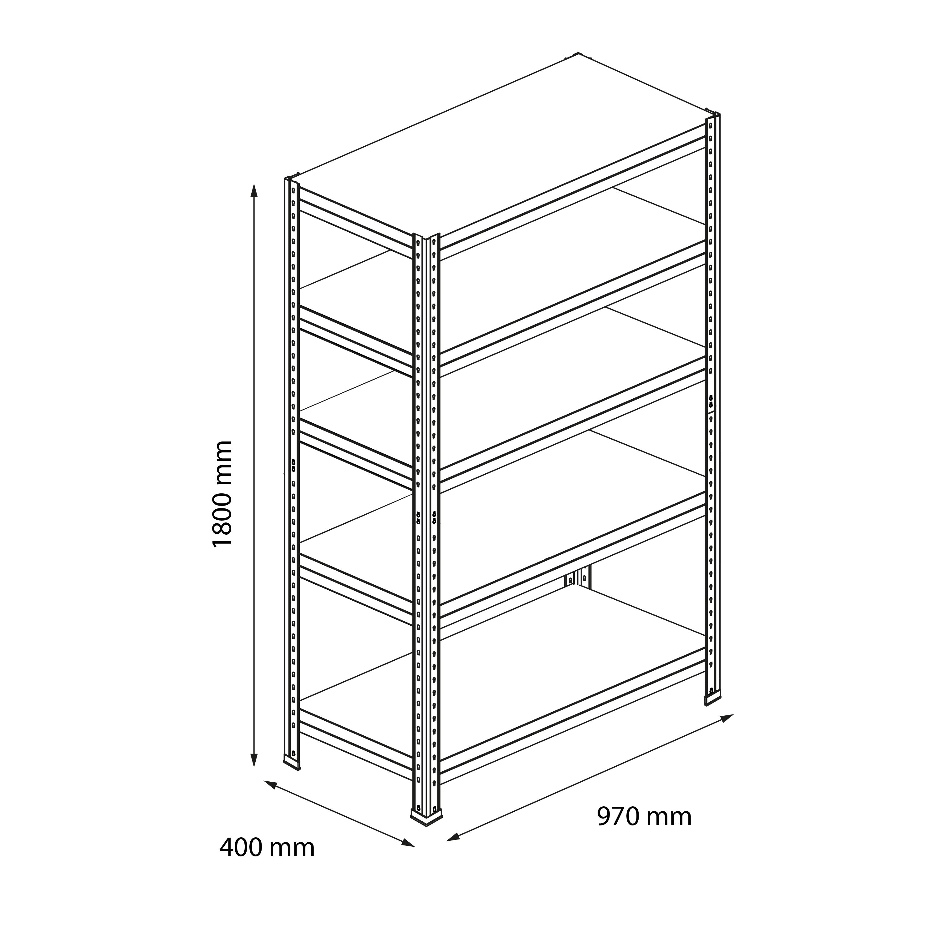 GoodHome Rand 5 shelf HDF & steel Shelving unit (H)1800mm (W)970mm (D)400mm