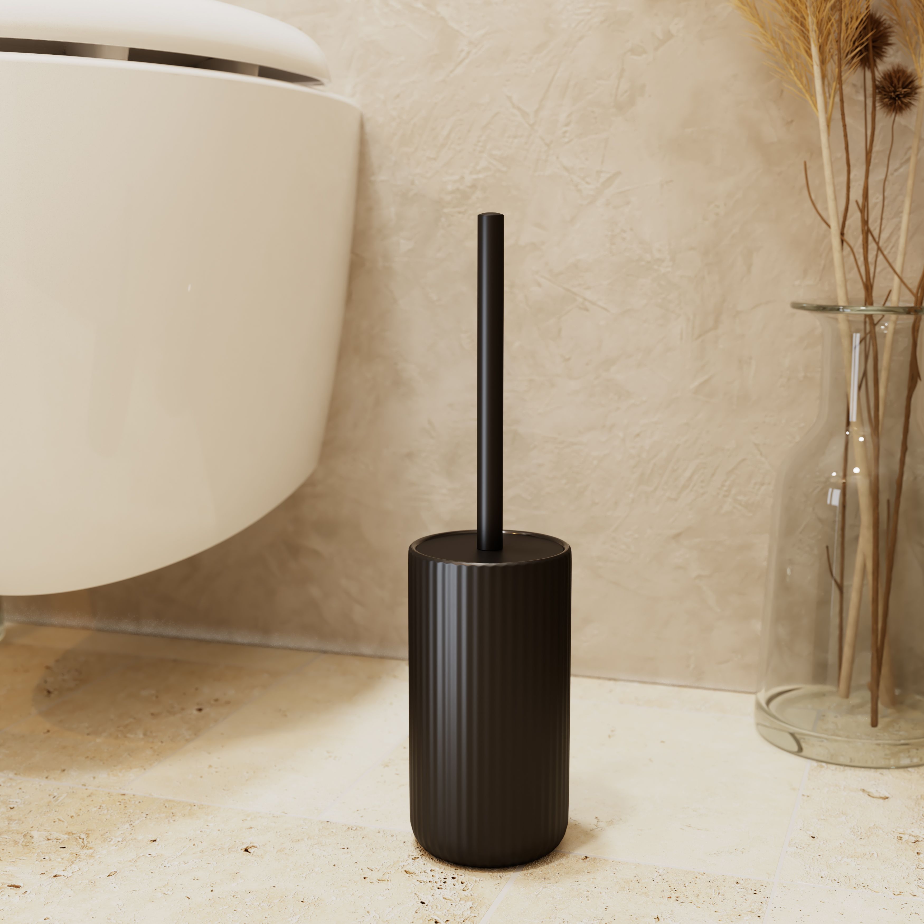 Black ceramic shop toilet brush holder