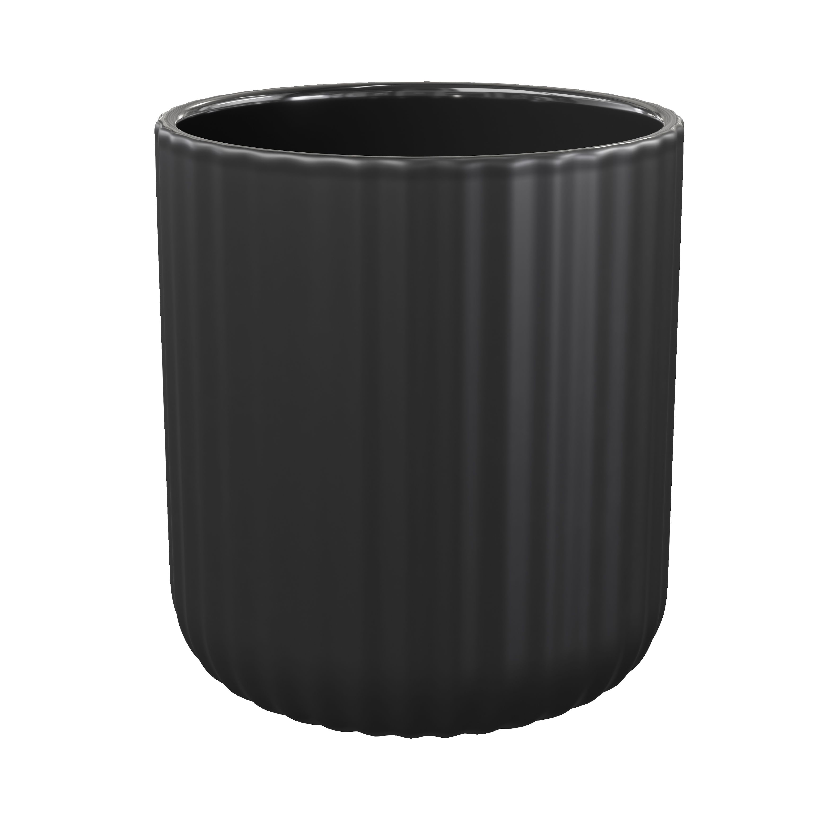 GoodHome Rawa Matt Black Ribbed effect Ceramic Tumbler