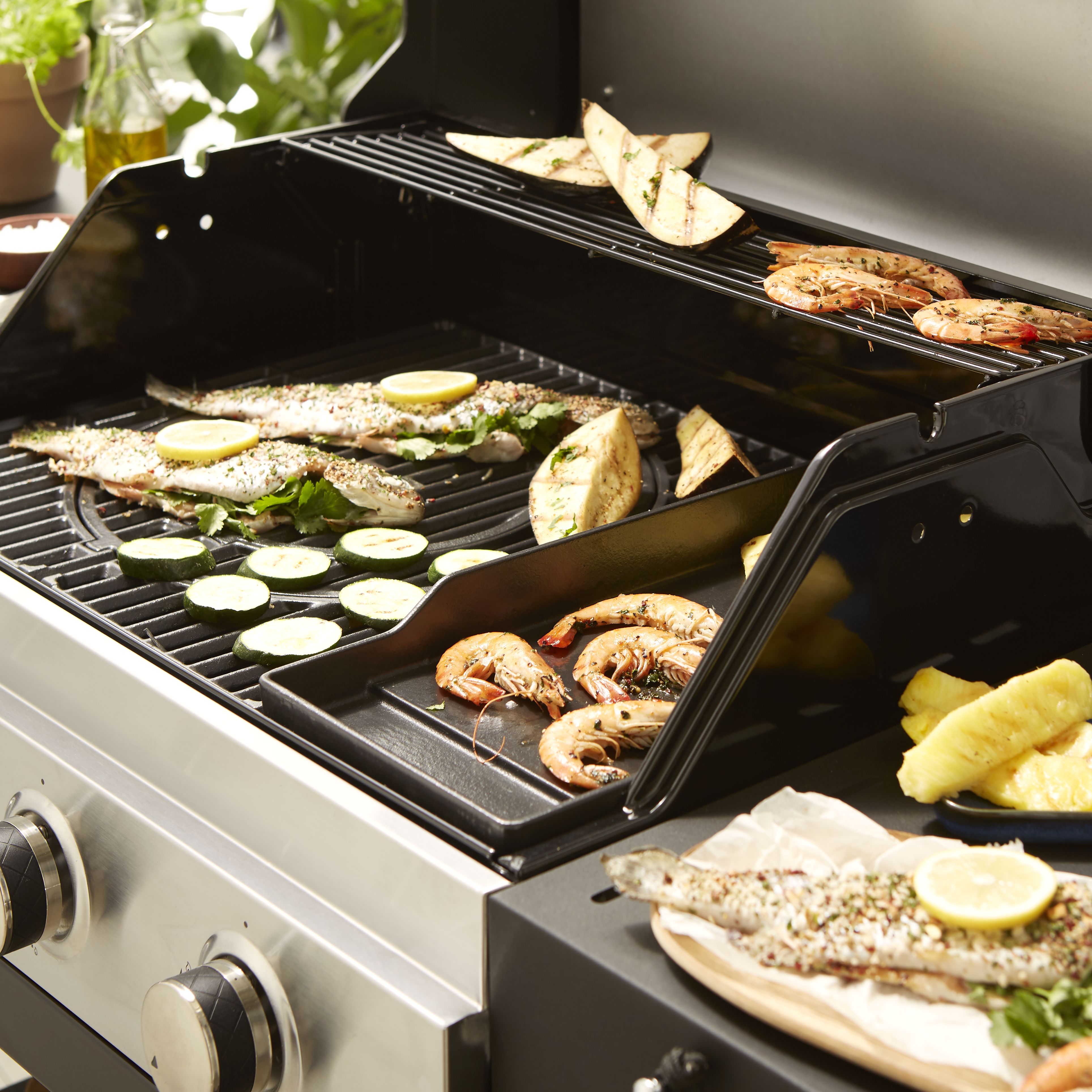 GoodHome Rectangular Cast iron Barbecue griddle 43cm(L) x 19.5cm(W)