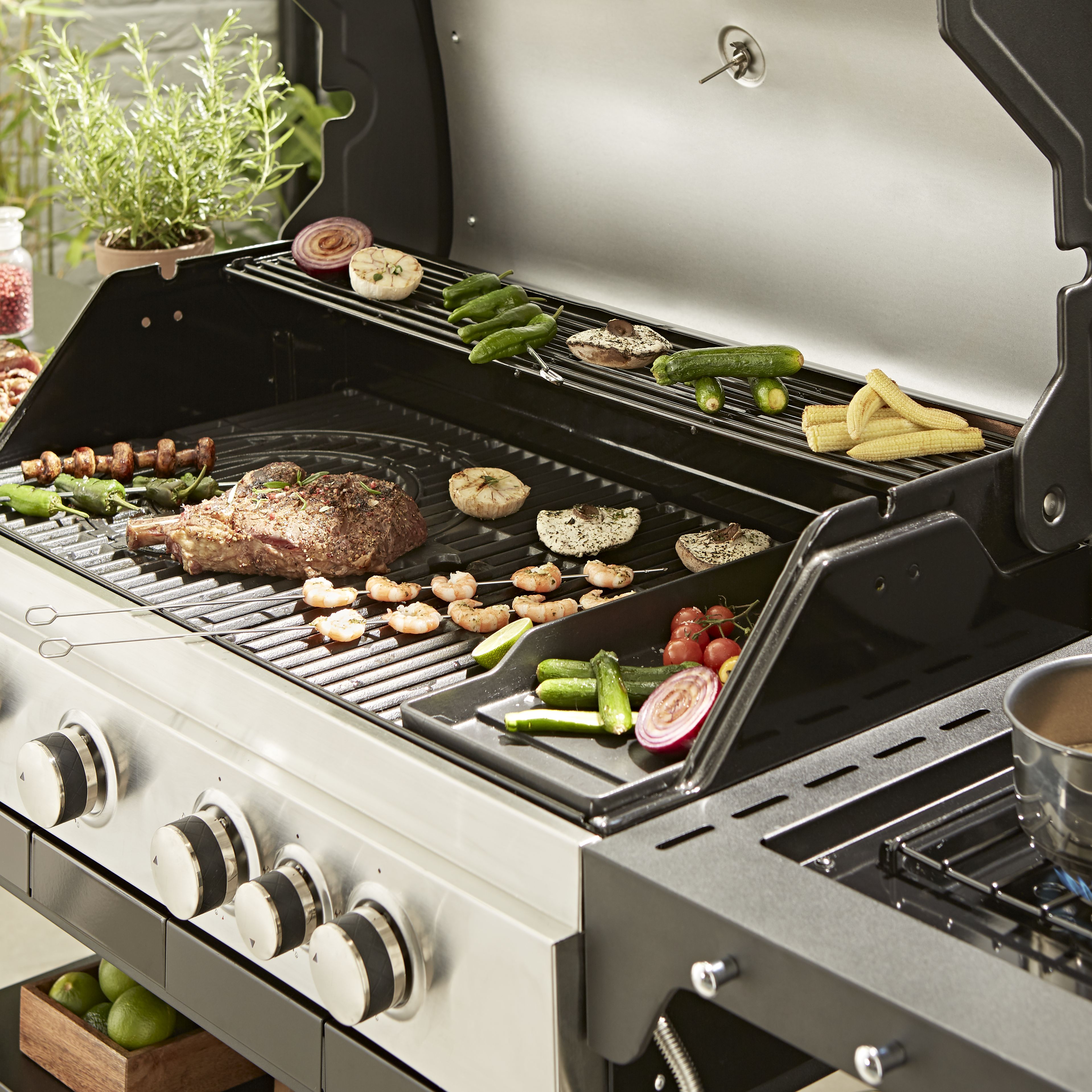 GoodHome Rectangular Cast iron Barbecue griddle 43cm(L) x 19.5cm(W)