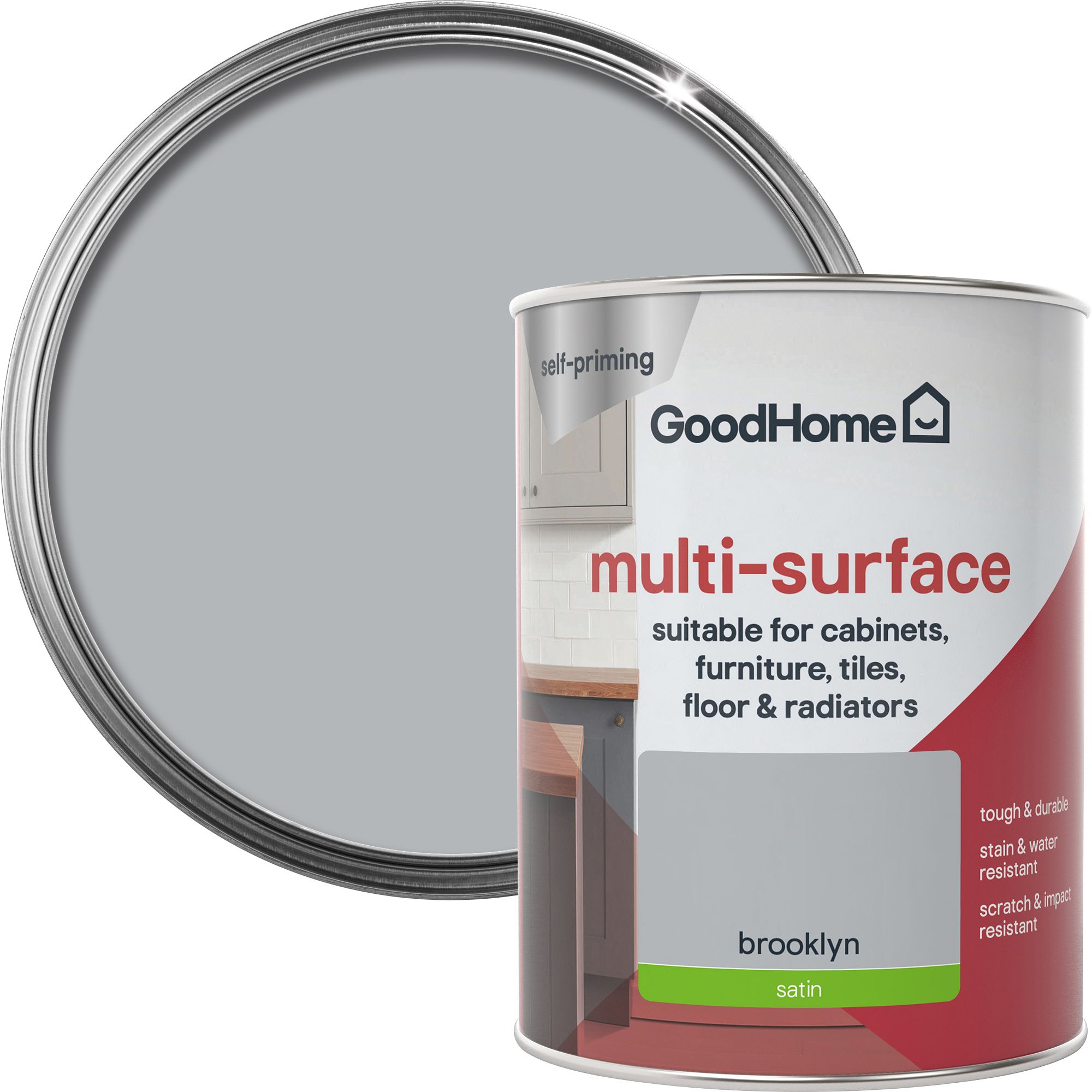 GoodHome Renovation Brooklyn Satinwood Multi-room Multi-surface paint, 750ml