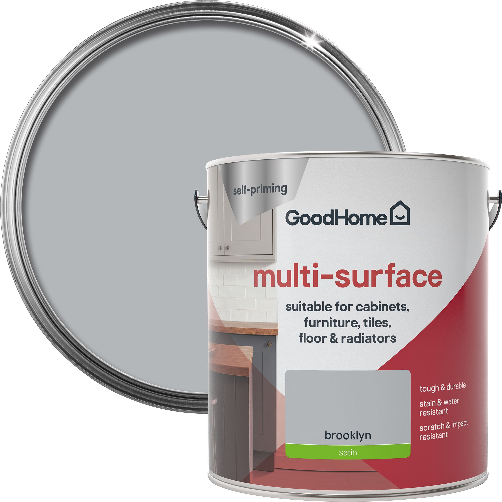 GoodHome Renovation Brooklyn Satinwood Multi-surface paint, 2L