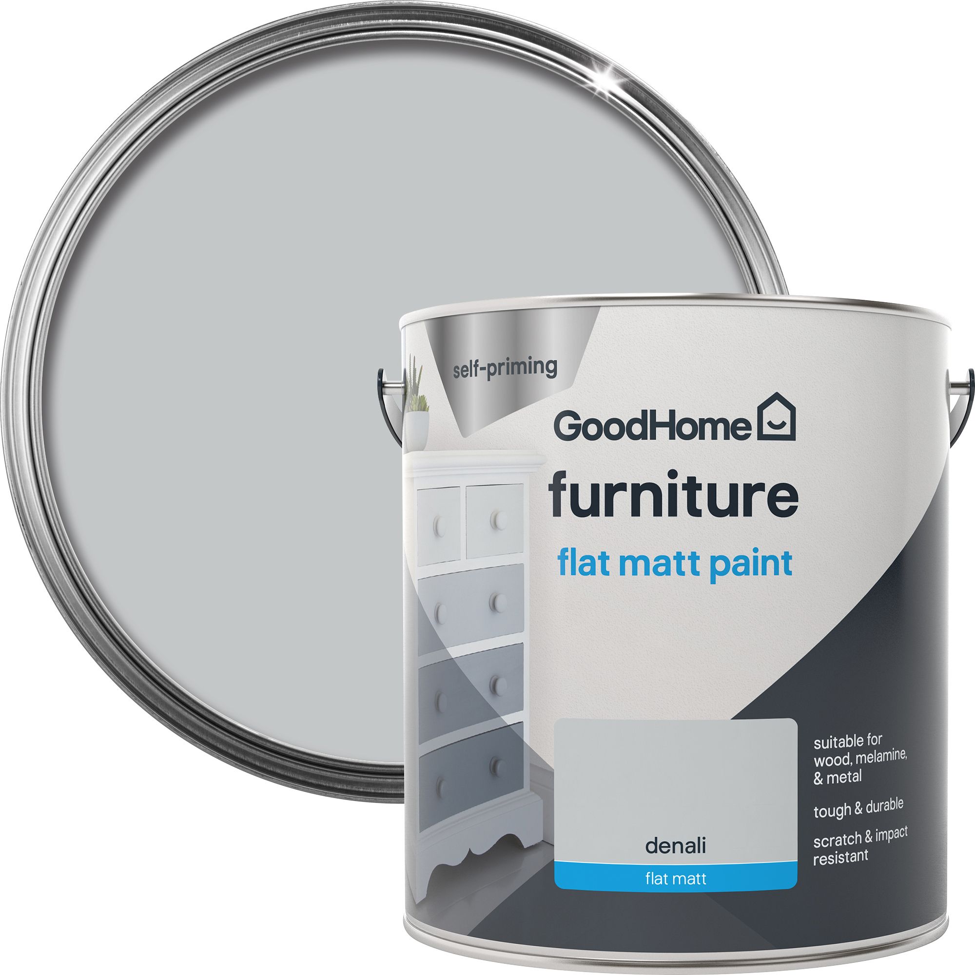 GoodHome Renovation Denali Flat matt Furniture paint, 2L DIY at B&Q