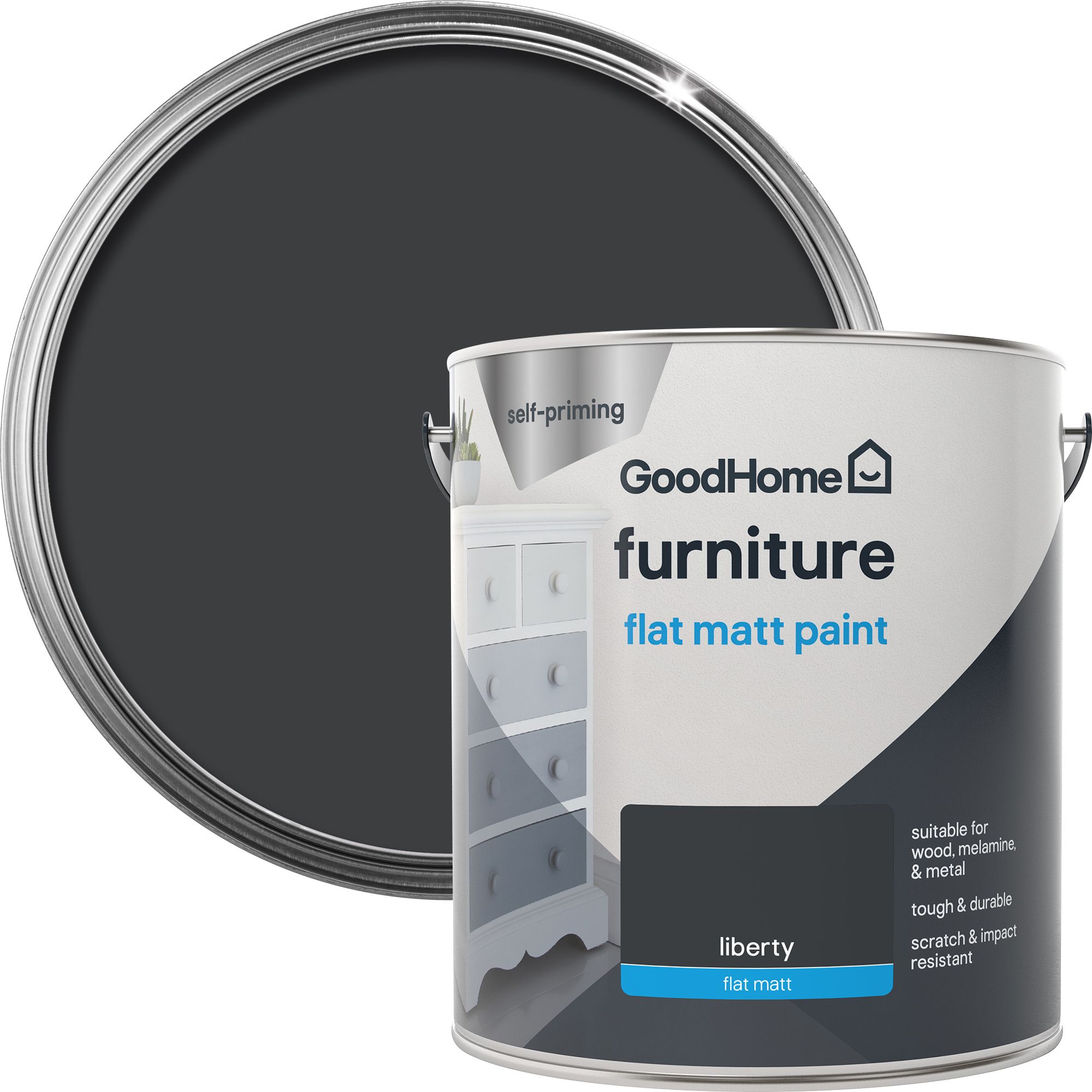 GoodHome Renovation Liberty Flat matt Furniture paint, 2L