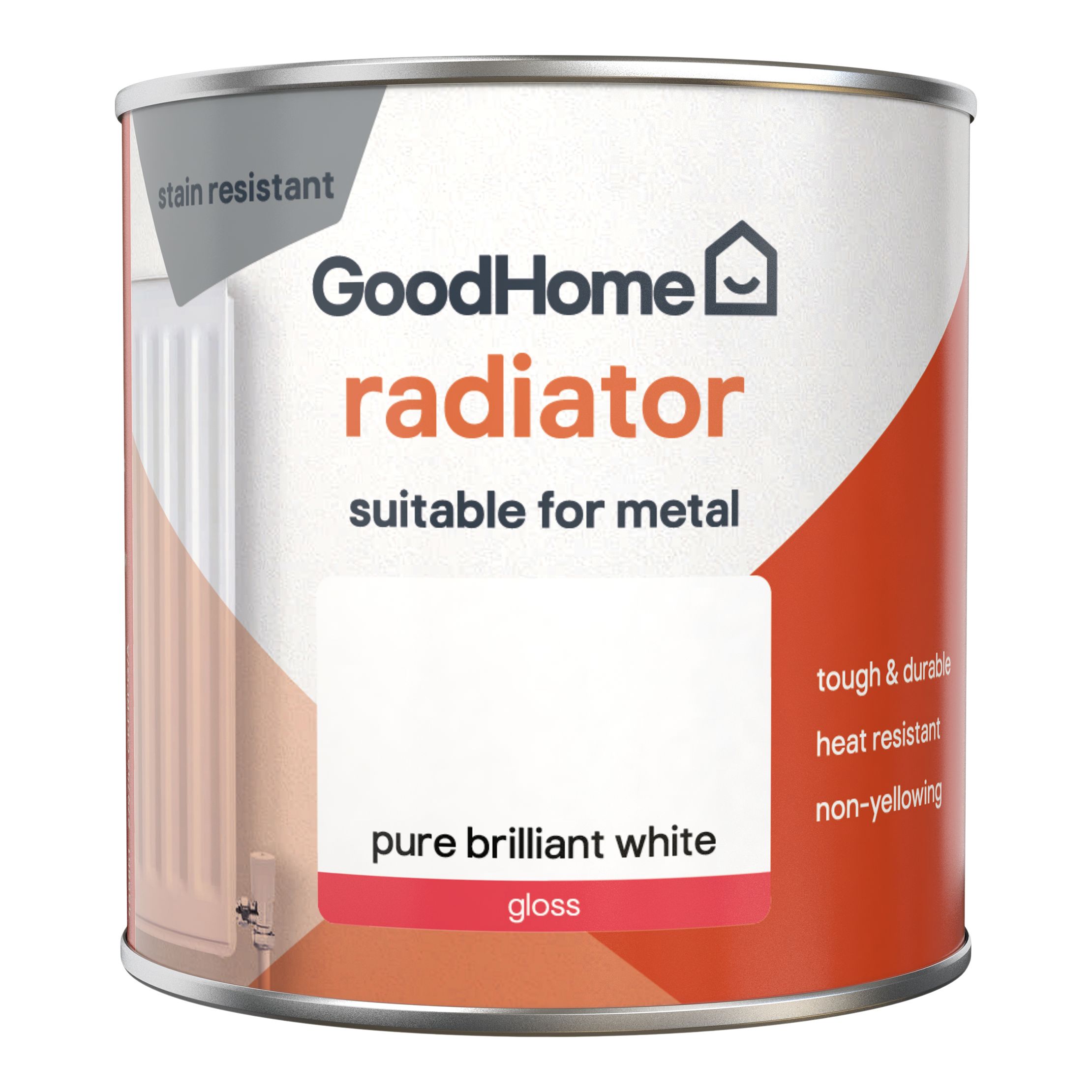 GoodHome Renovation Pure Brilliant White Gloss Multi-room Radiator & appliance paint, 250ml