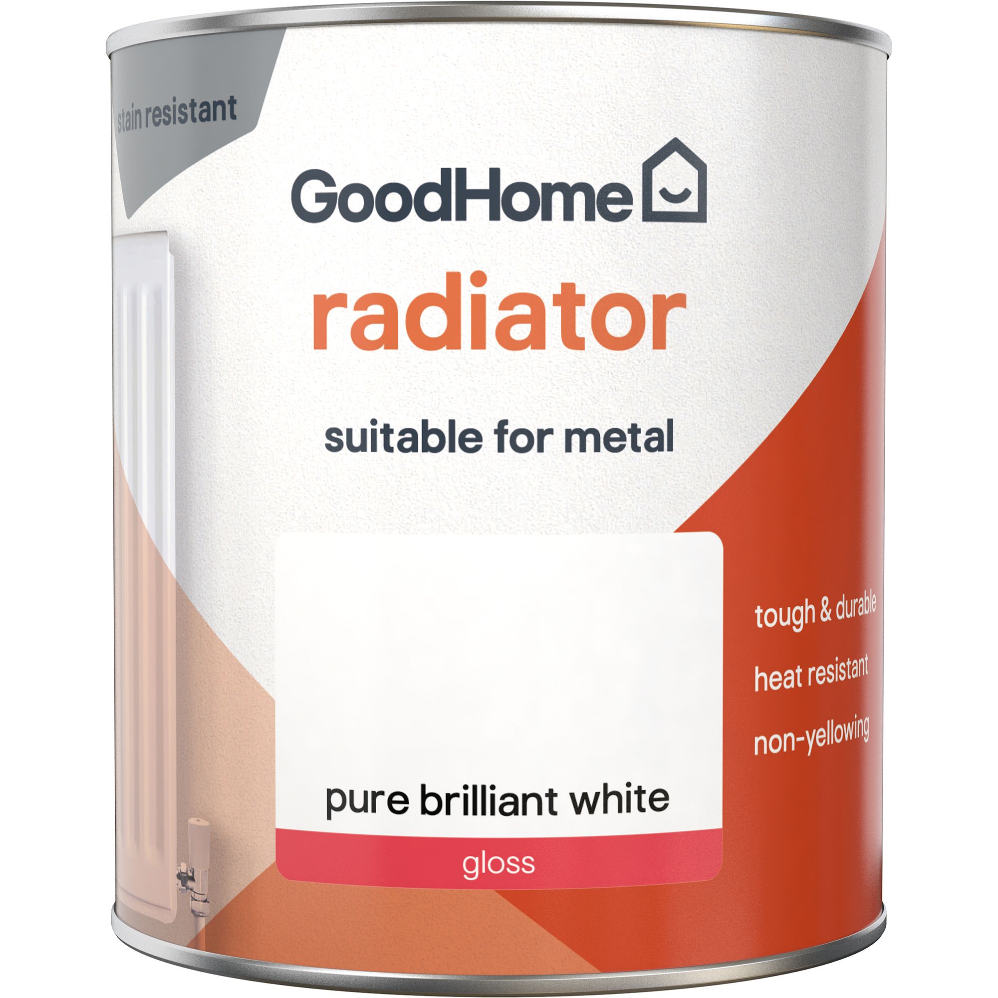 GoodHome Renovation Pure Brilliant White Gloss Radiator & appliance paint, 750ml