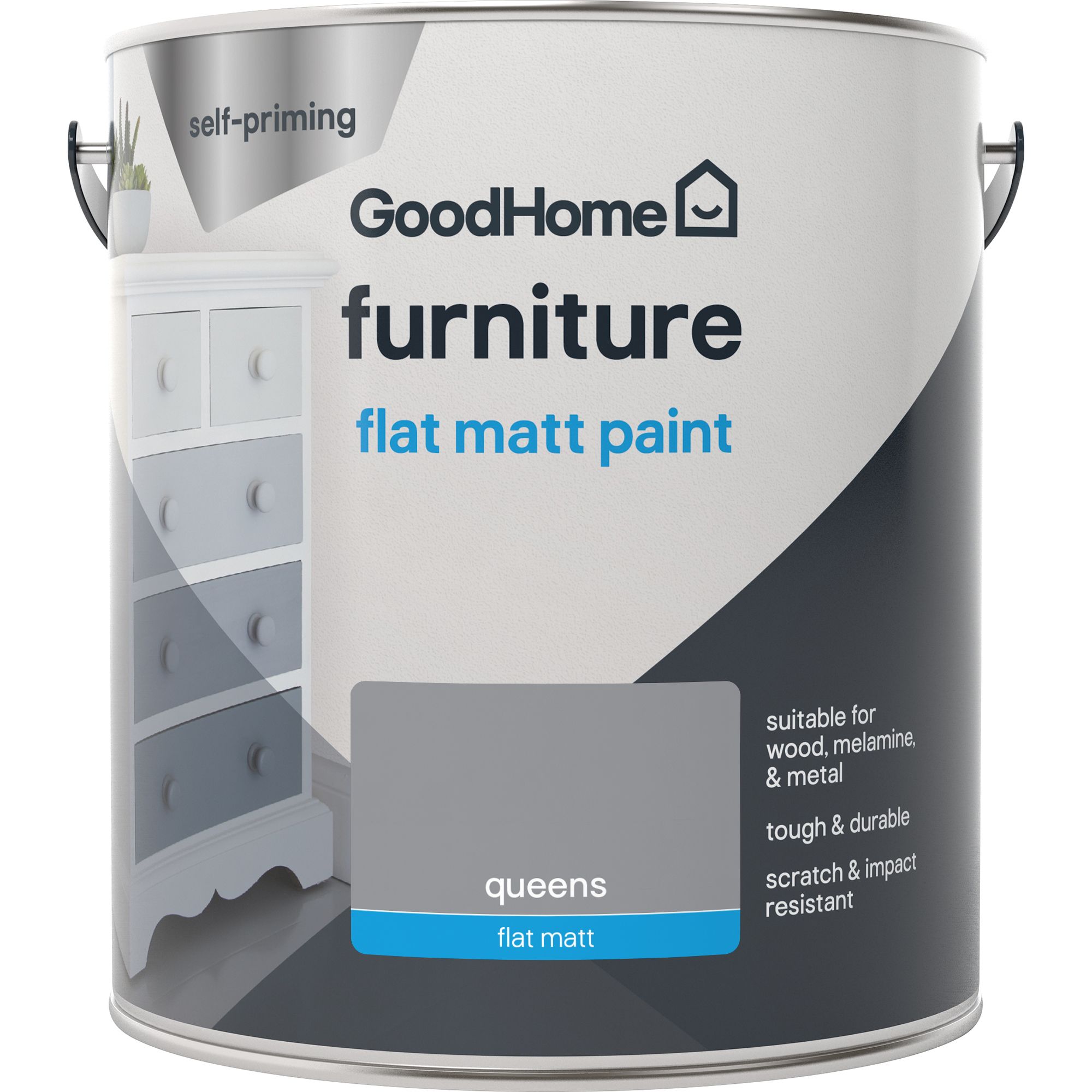 GoodHome Renovation Queens Flat matt Furniture paint, 2L