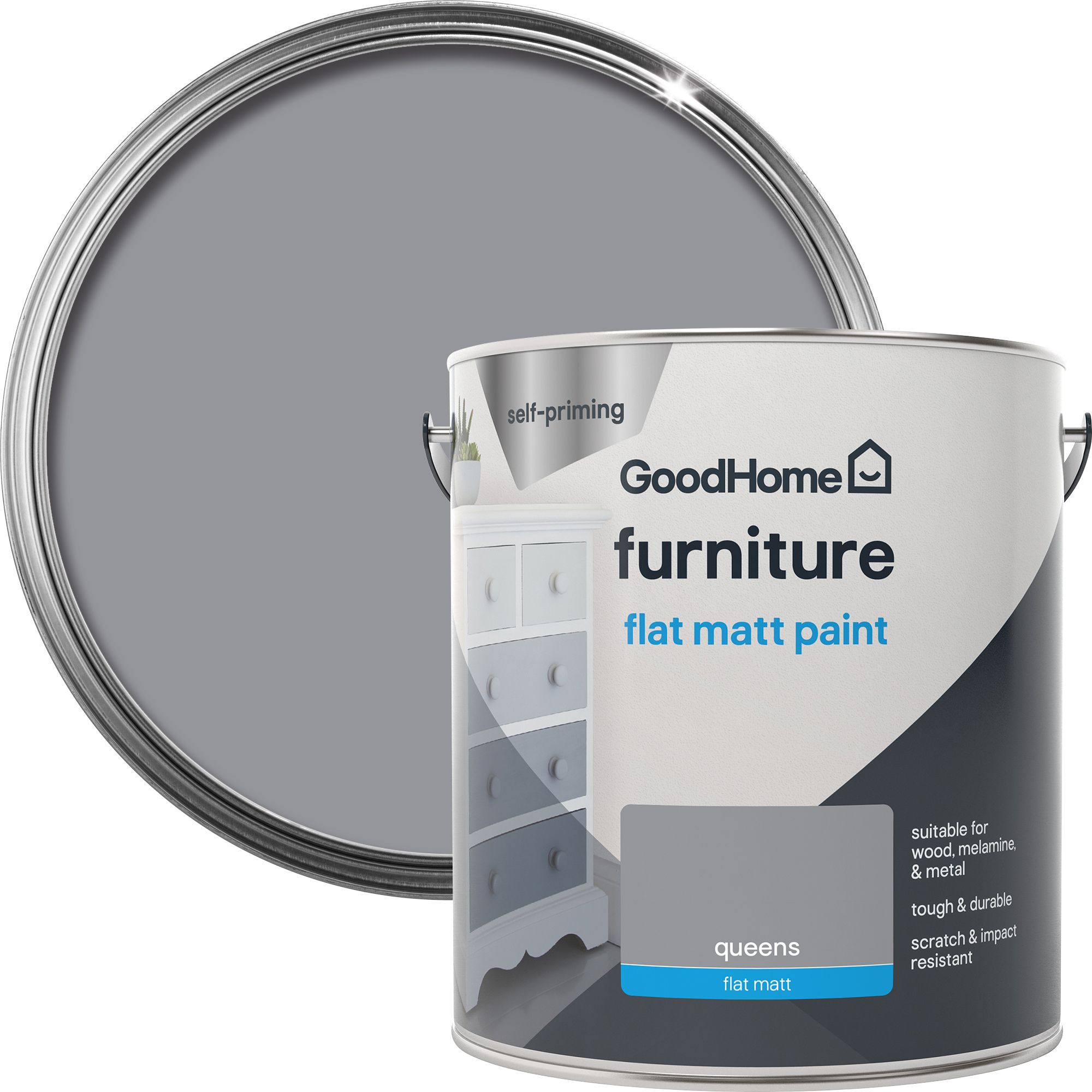 GoodHome Renovation Queens Flat matt Furniture paint, 2L