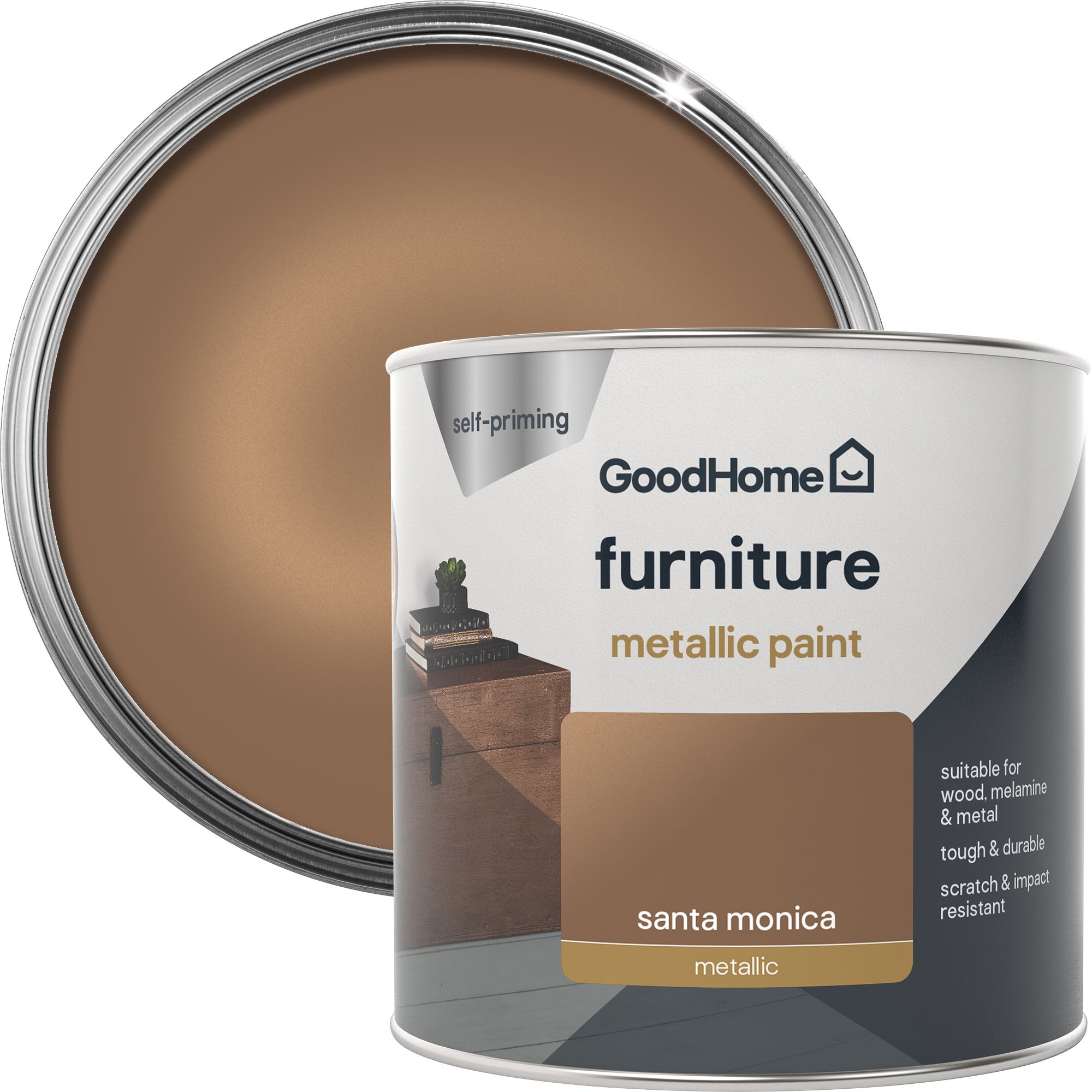 GoodHome Renovation Santa Monica Metallic effect Furniture paint, 500ml