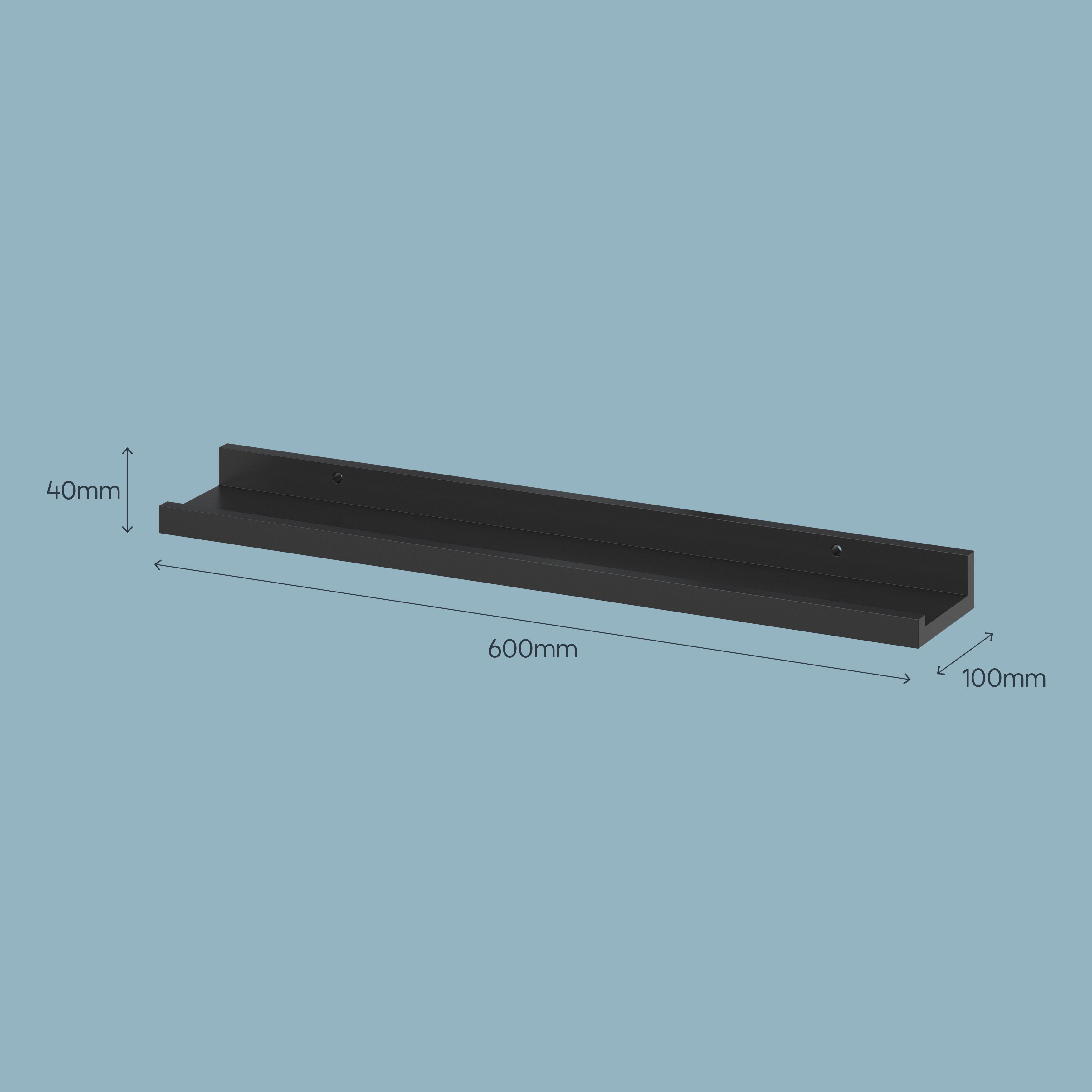GoodHome Rigga Matt black Rectangular Photo shelf (L)60cm x (D)10cm
