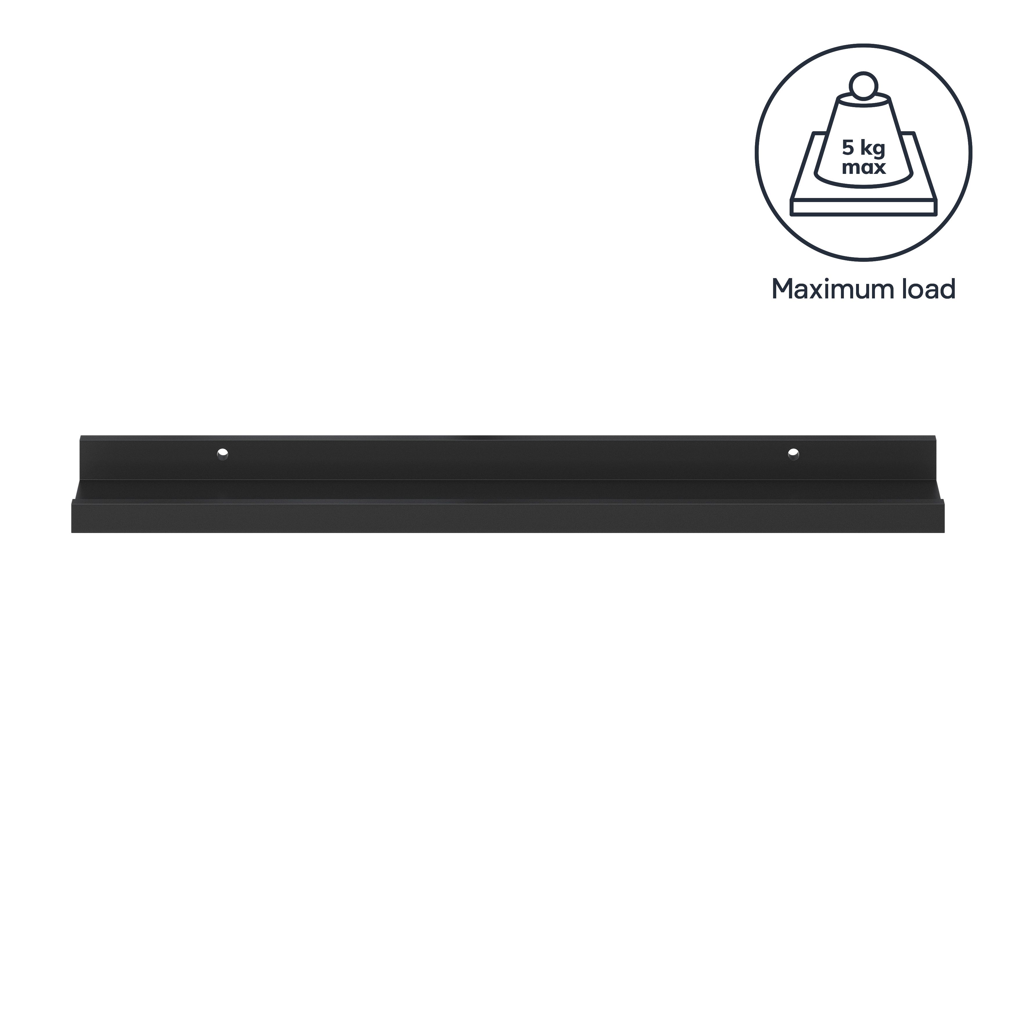 GoodHome Rigga Matt black Rectangular Photo shelf (L)60cm x (D)10cm
