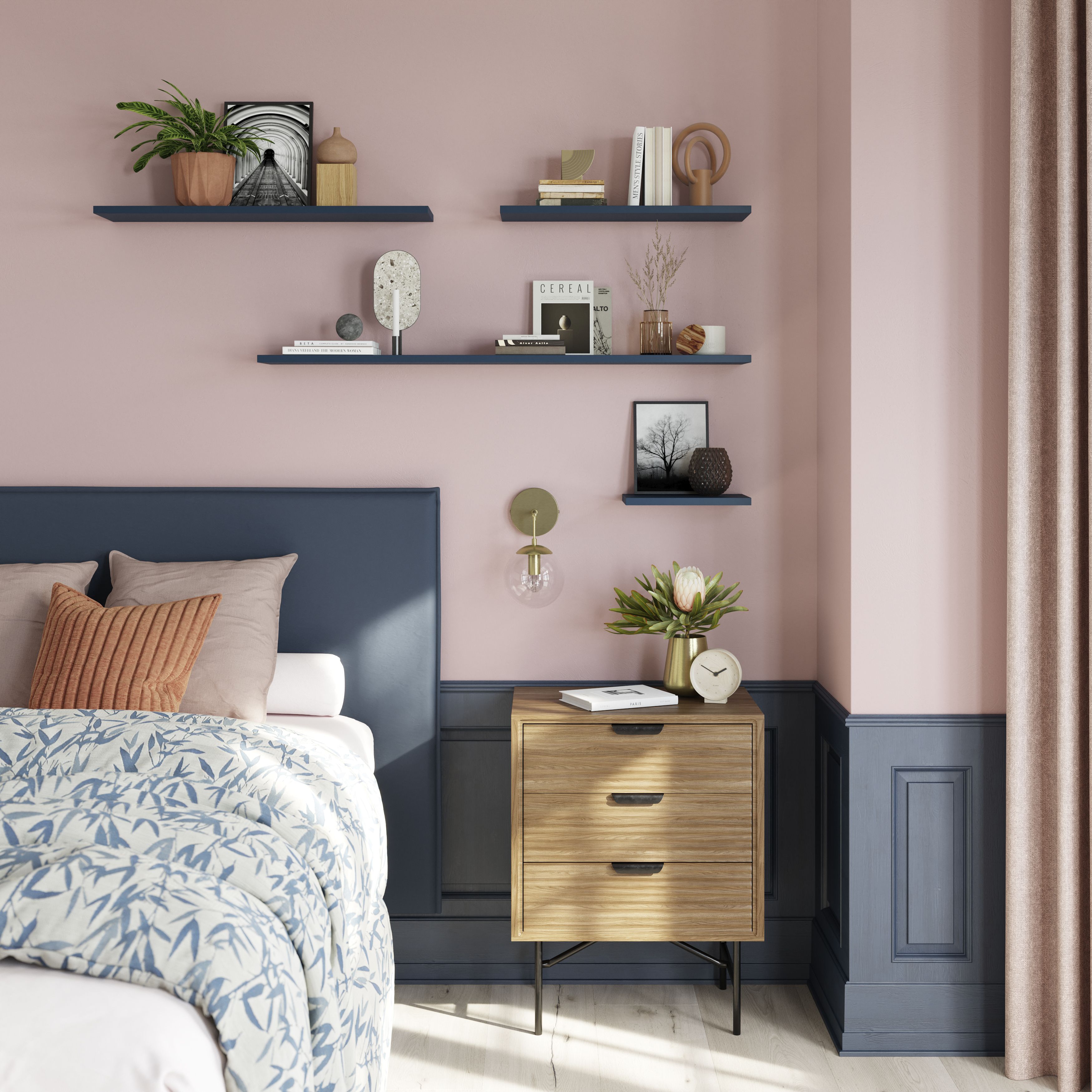 GoodHome Rigga Modular Navy blue Timber Rectangular Floating shelf (L)60cm x (D)19cm