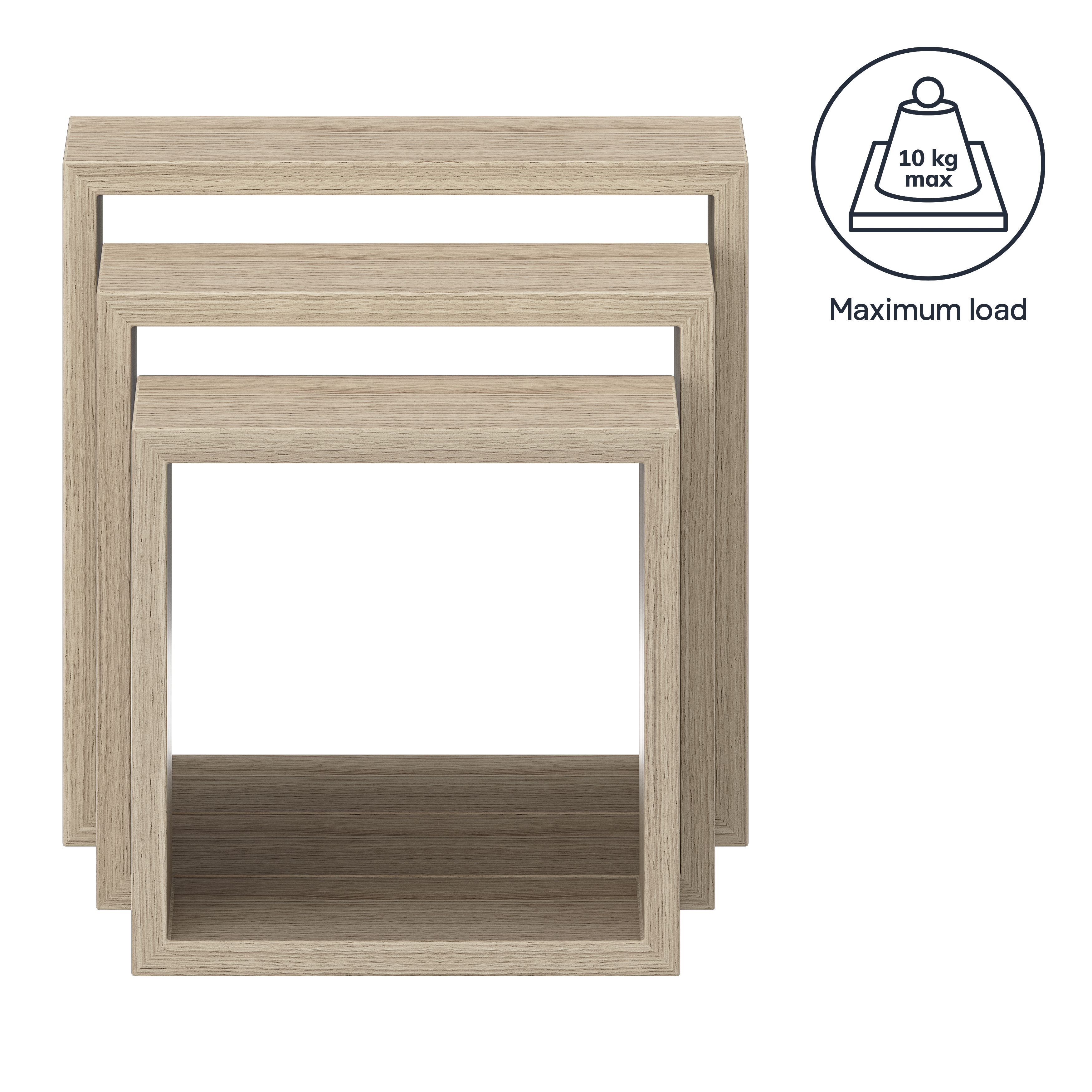 GoodHome Rigga Oak effect Cube shelf (L)30cm x (D)9.8cm, Set of 3