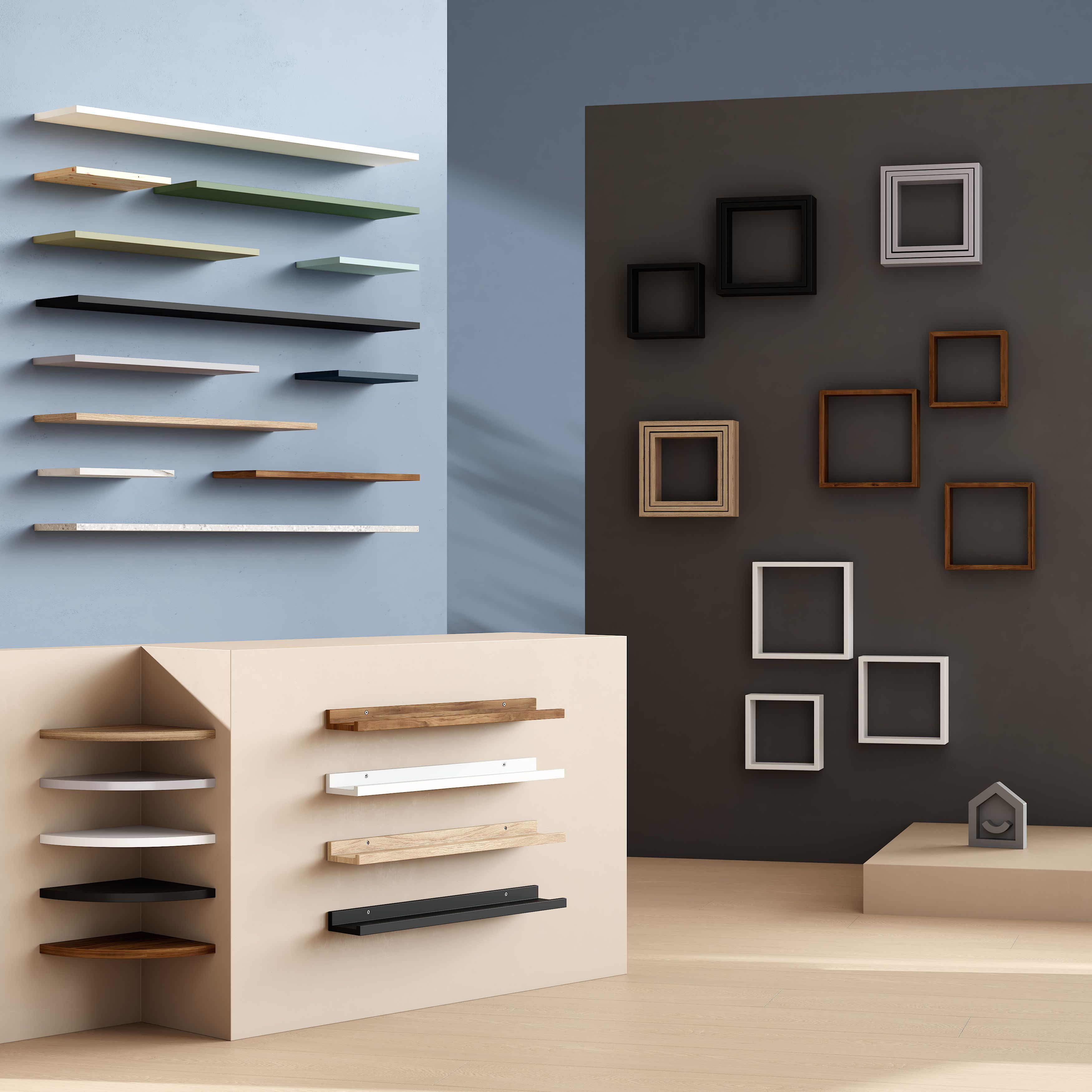 GoodHome Rigga Satin white Cube shelf (L)30cm x (D)9.8cm, Set of 3