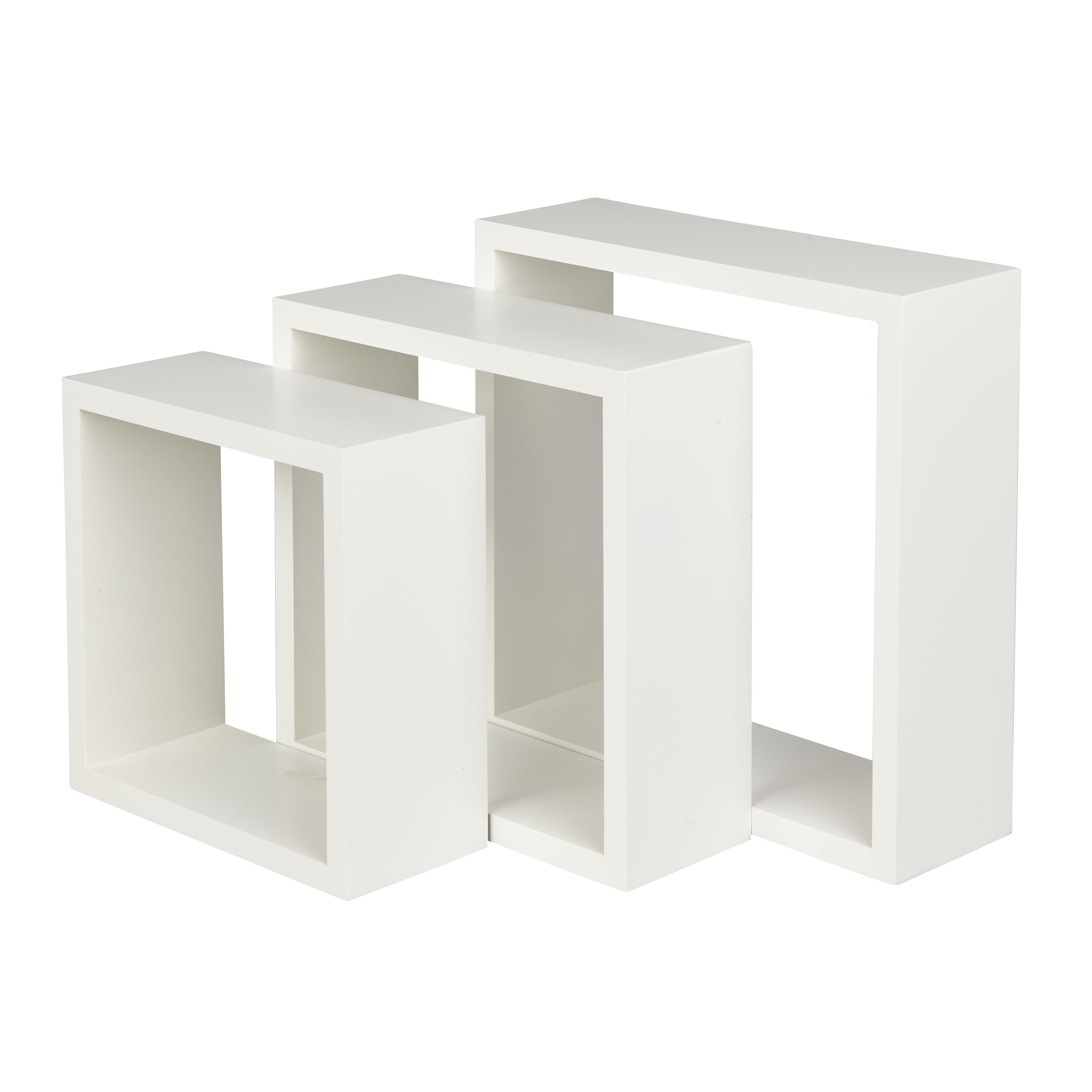 GoodHome Rigga Satin white Cube shelf (L)30cm x (D)9.8cm, Set of 3
