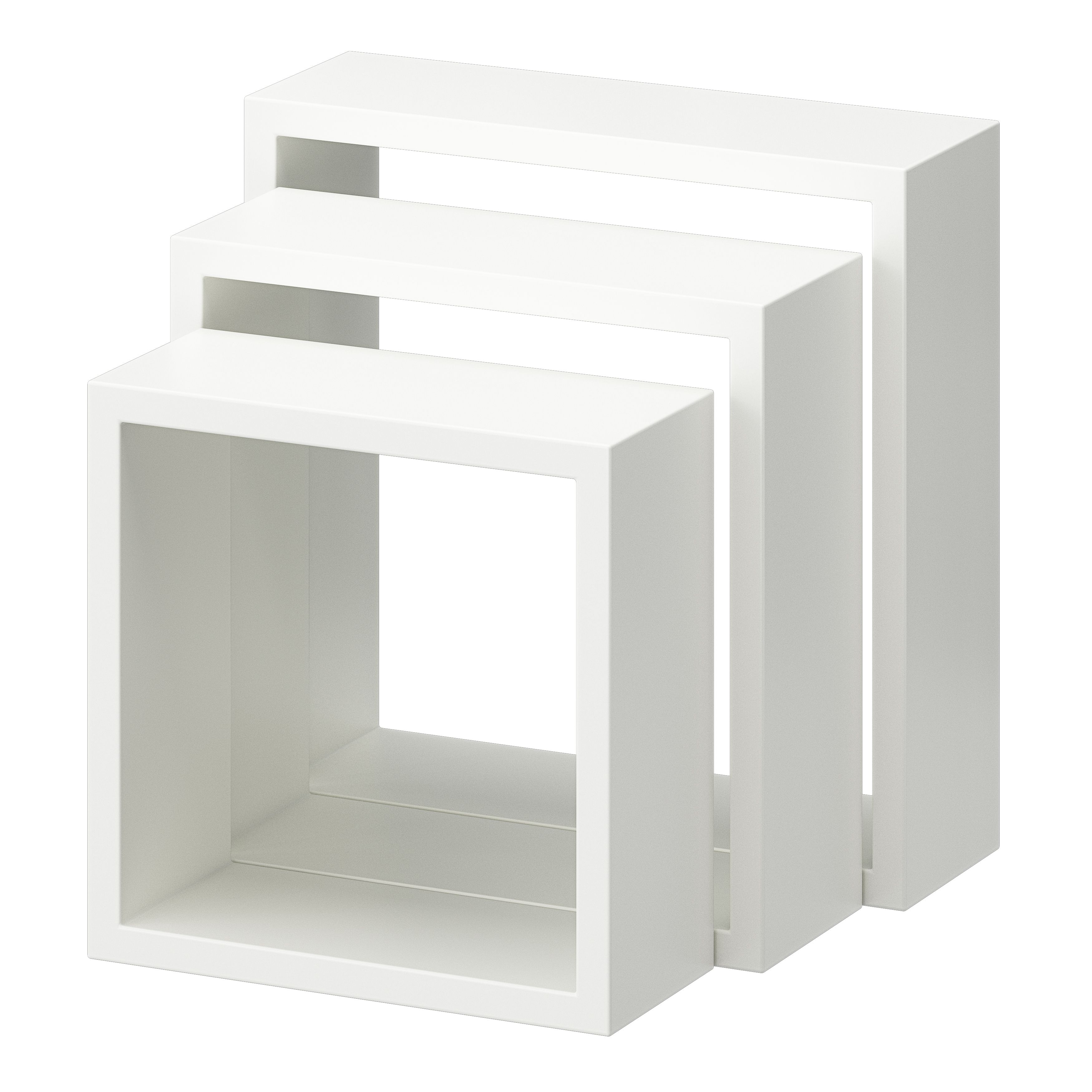 GoodHome Rigga Satin white Cube shelf (L)30cm x (D)9.8cm, Set of 3