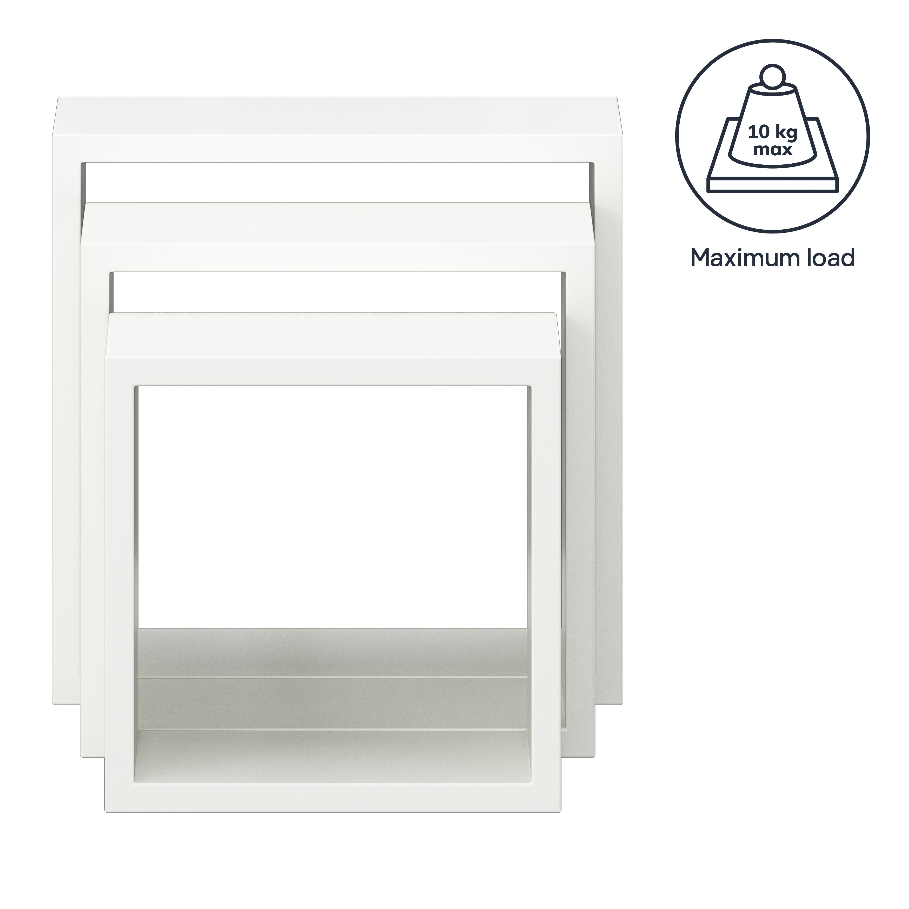 GoodHome Rigga Satin white Cube shelf (L)30cm x (D)9.8cm, Set of 3