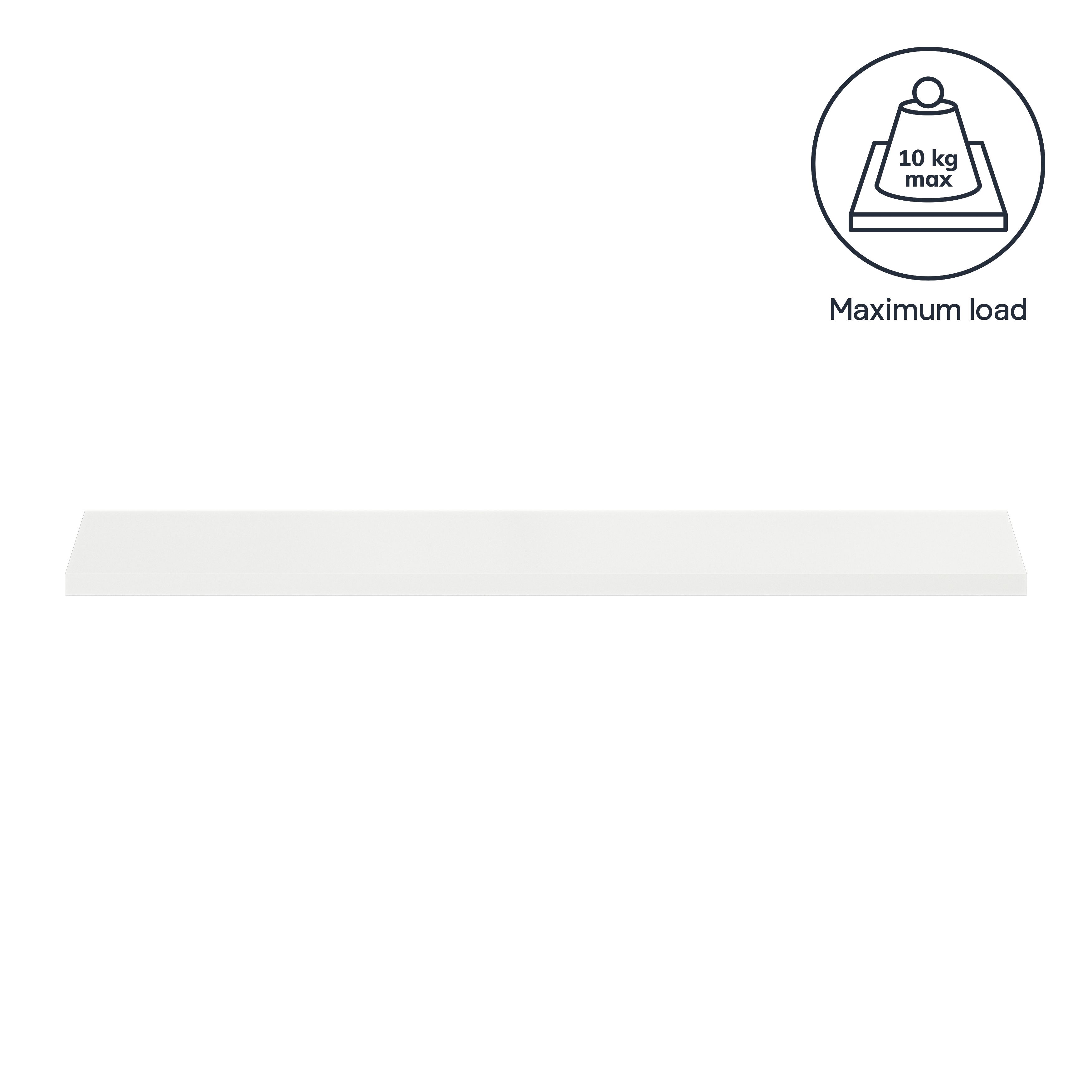GoodHome Rigga Satin white Rectangular Floating shelf (L)80cm x (D)19cm