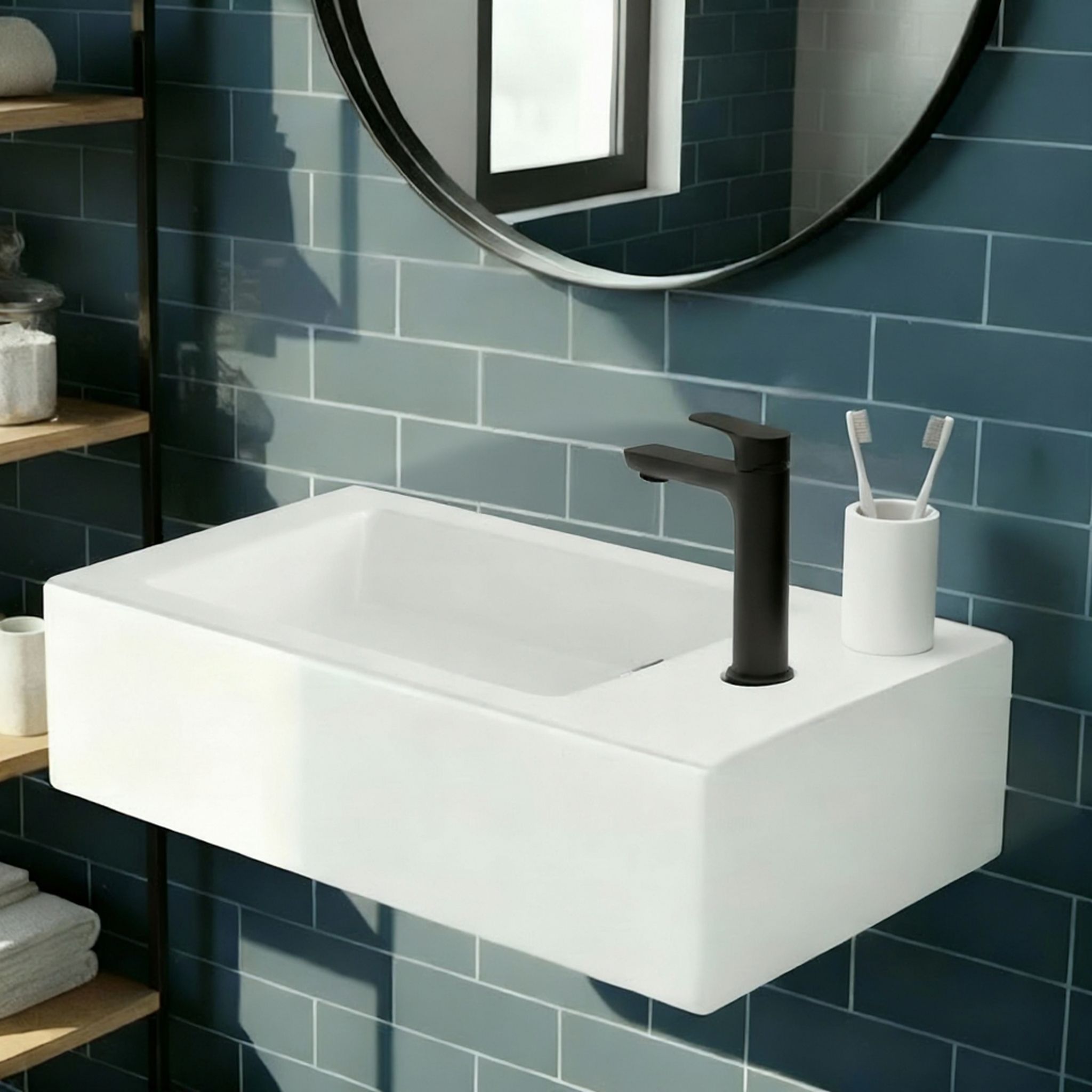 GoodHome Rioni Gloss White Rectangular Wall-mounted Cloakroom Basin (W)50cm