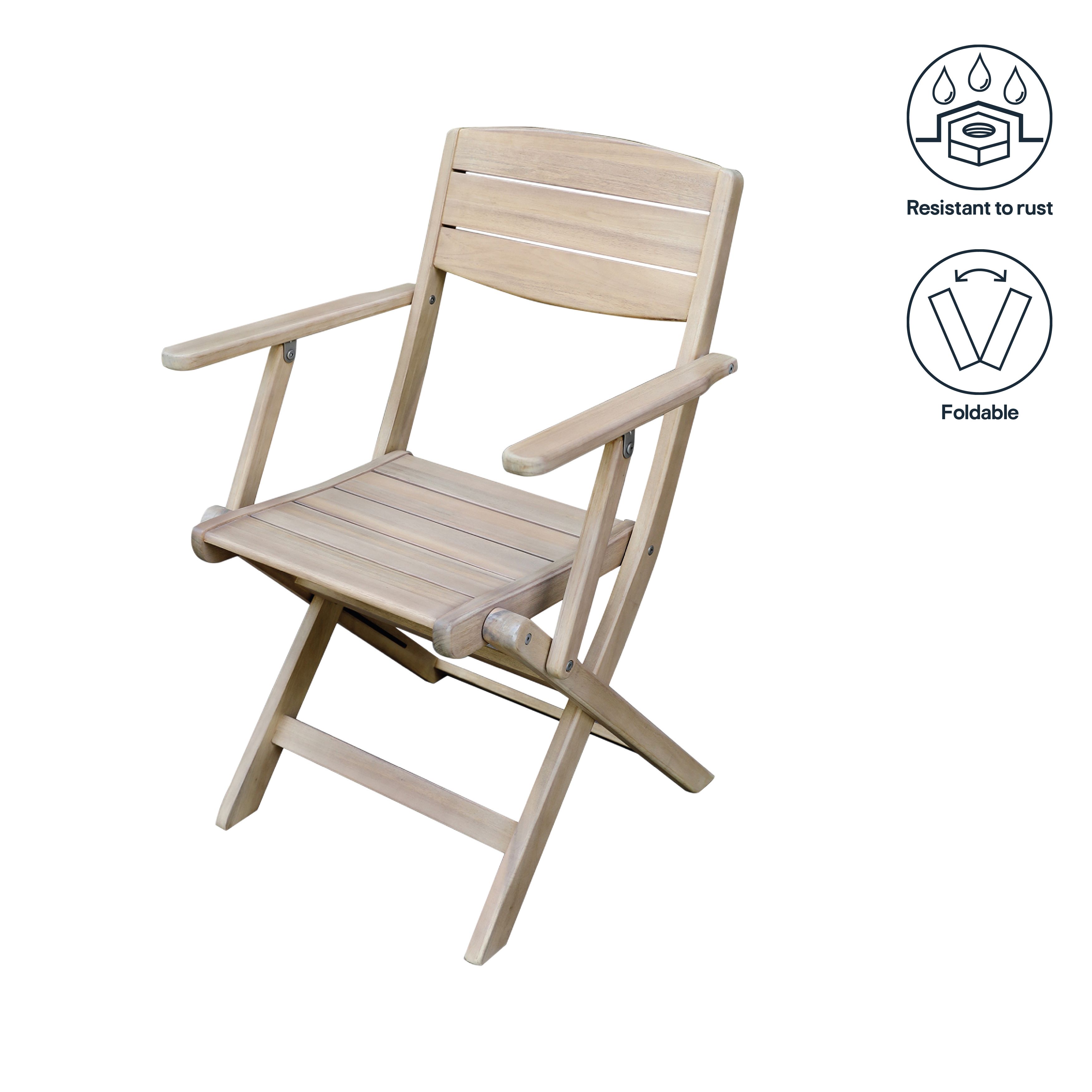 GoodHome Riveo Natural Wooden Foldable Armchair, Pack of 2