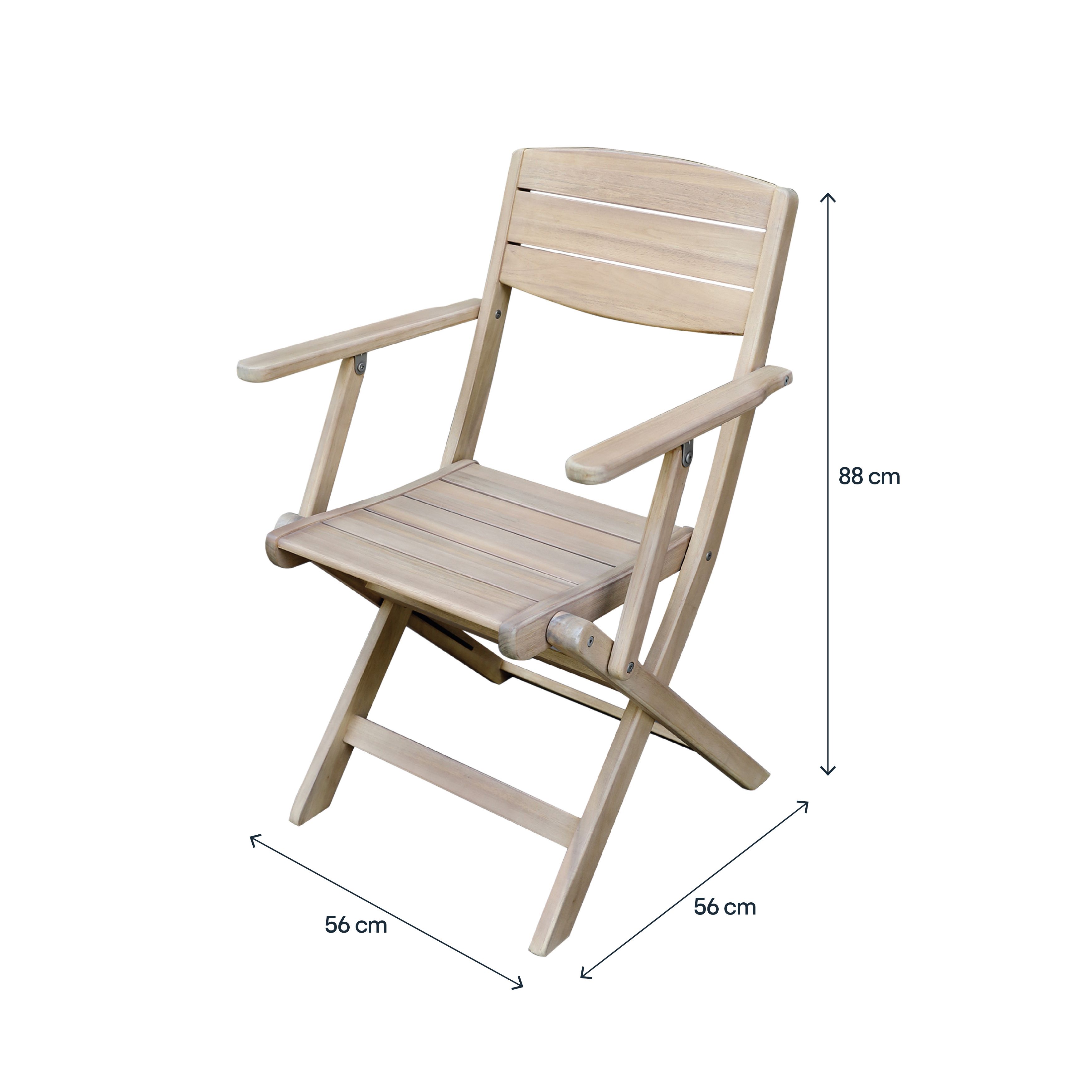GoodHome Riveo Natural Wooden Foldable Armchair, Pack of 2