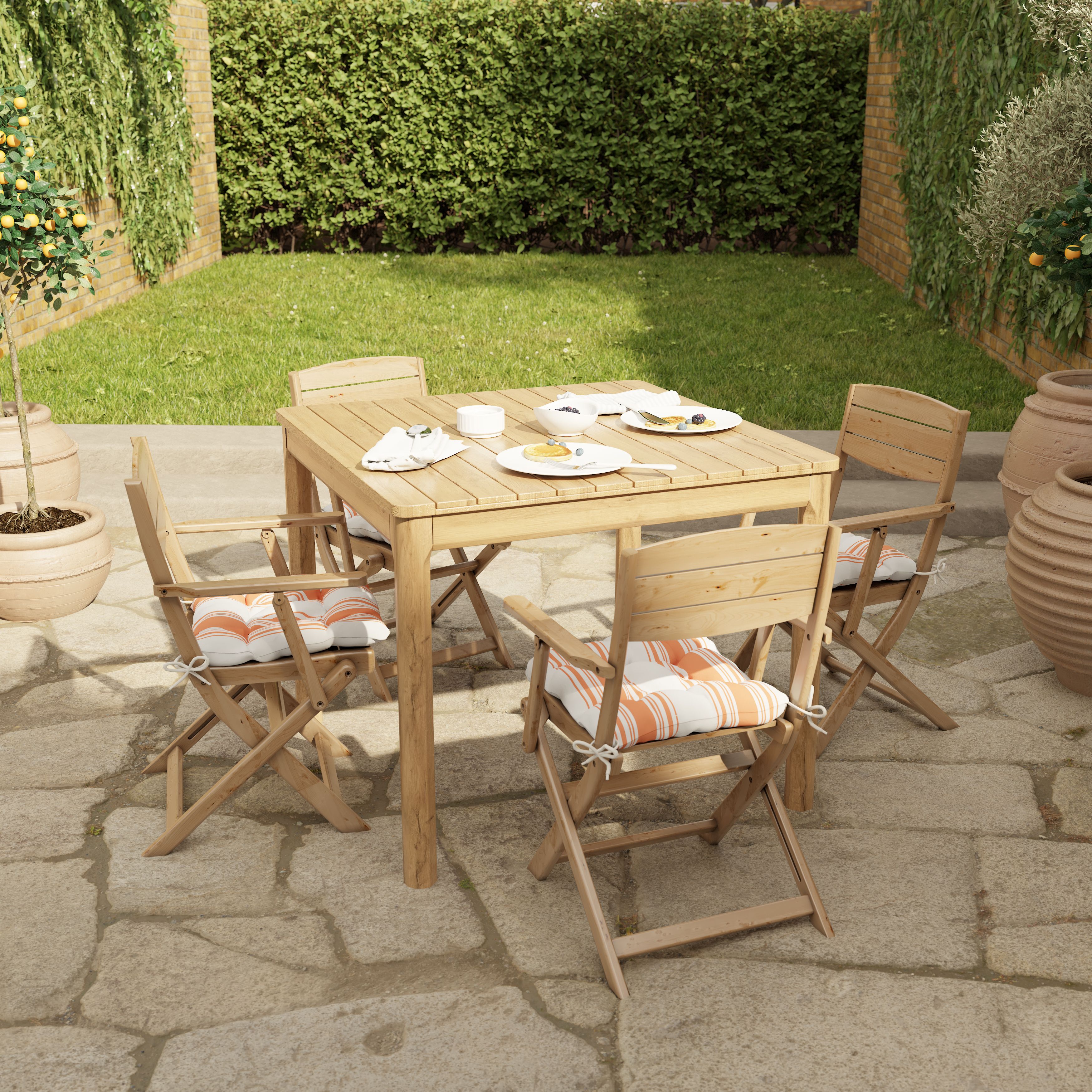 GoodHome Riveo Natural Wooden Foldable Armchair, Pack of 2