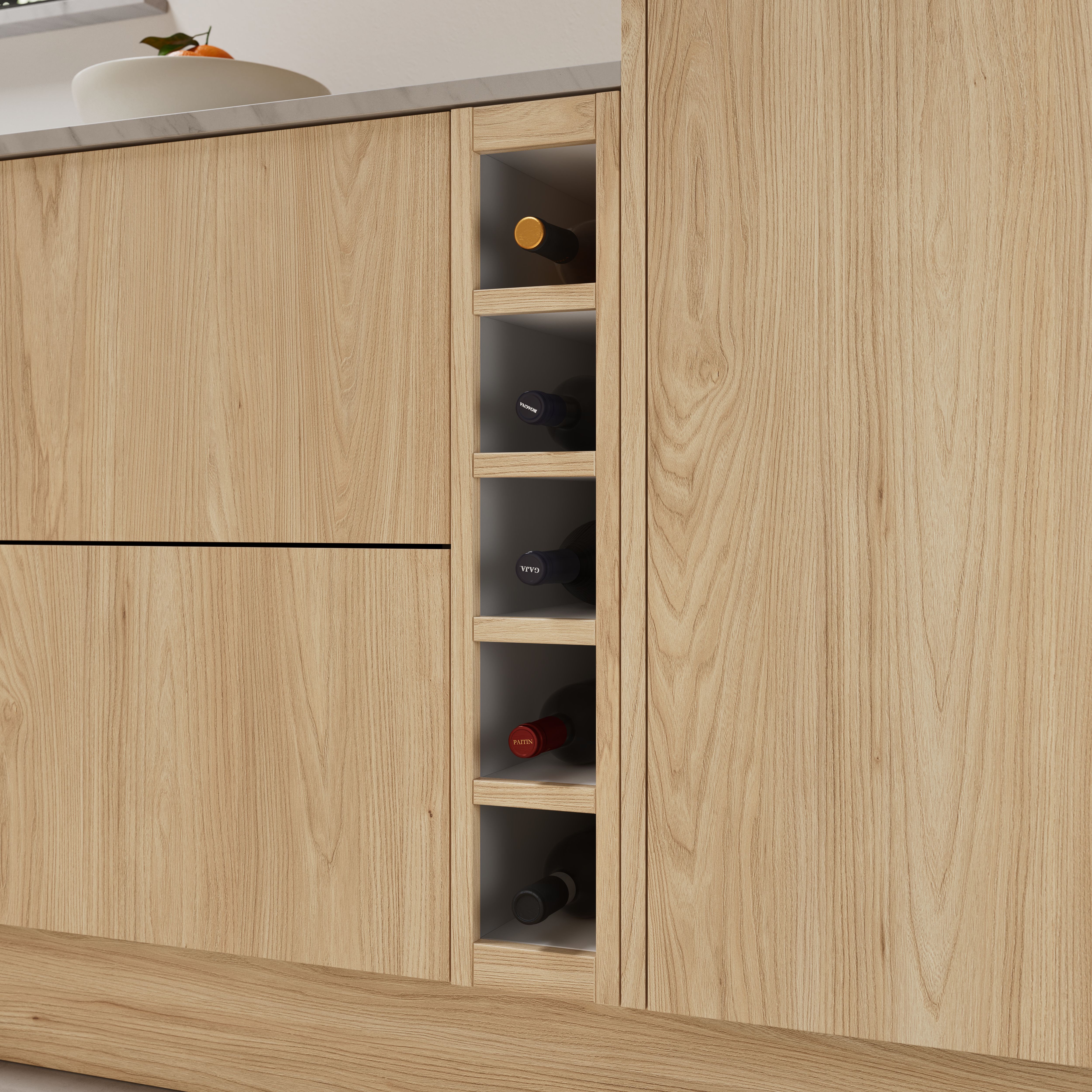 GoodHome Rivero Matt oak effect Wine rack fascia, (H)715mm(W)150mm